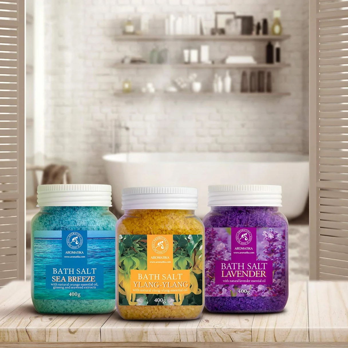 Set Sales de Baño 3x400g con Aceite 100% Natural Lavender - Ylang-Ylang - Sea Breeze - Mejor para Buen Sueño - Alivio del Estrés - Baño - Cuidado Corporal - Bienestar - Belleza - Relajación - Spa