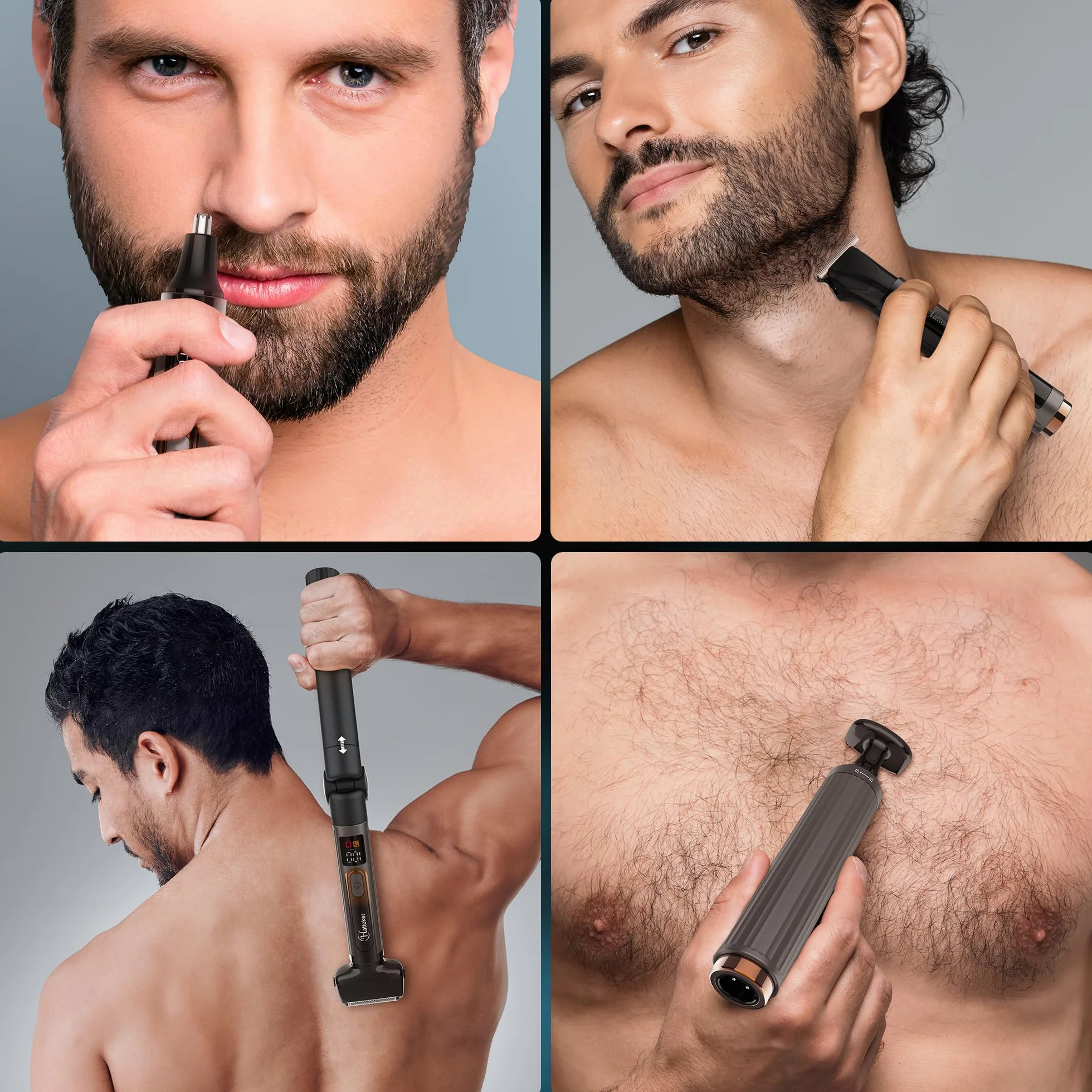 Hatteker Afeitadora espaldas Masculina Afeitadora Corporal Eléctrica con brazo extensible Ajustable Maquina de afeitar Kit Recortadora de curpo,barba para cara, brazo, barbilla Sin cable