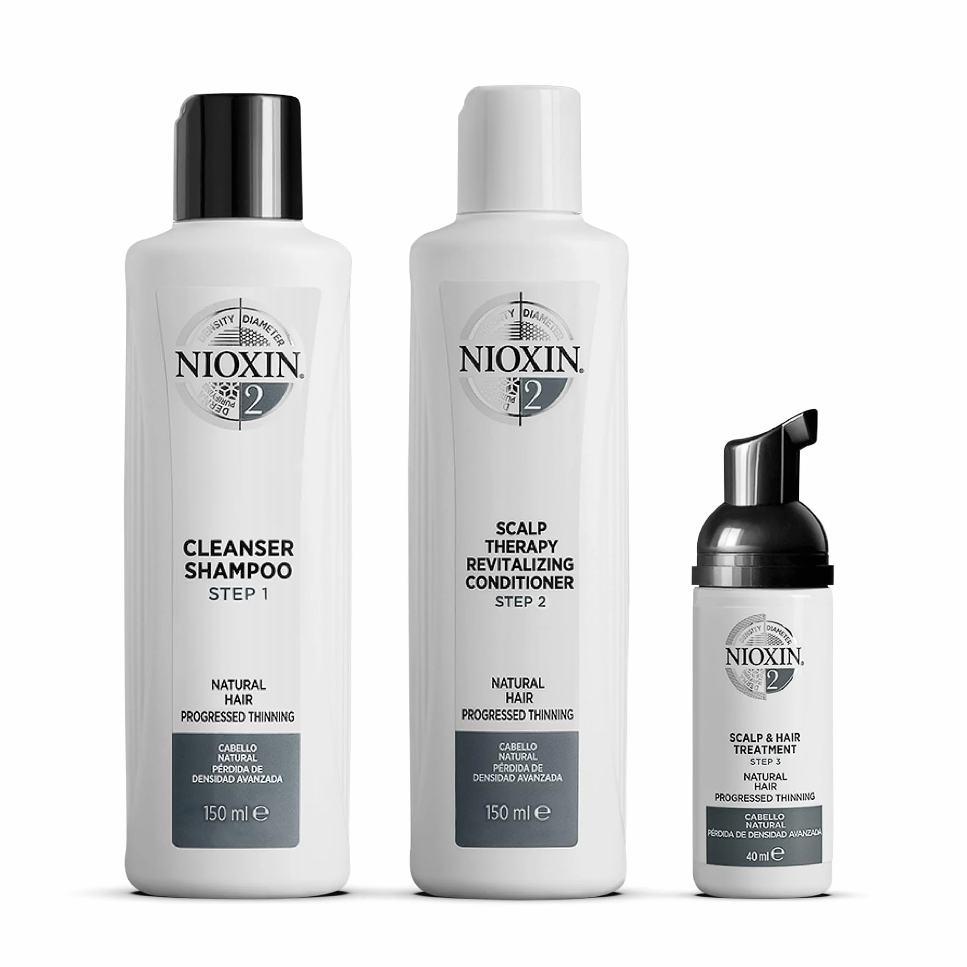 Nioxin Sistema 2, Cabello natural ligeramente debilitado, Champú+Acondicionador+Tratamiento