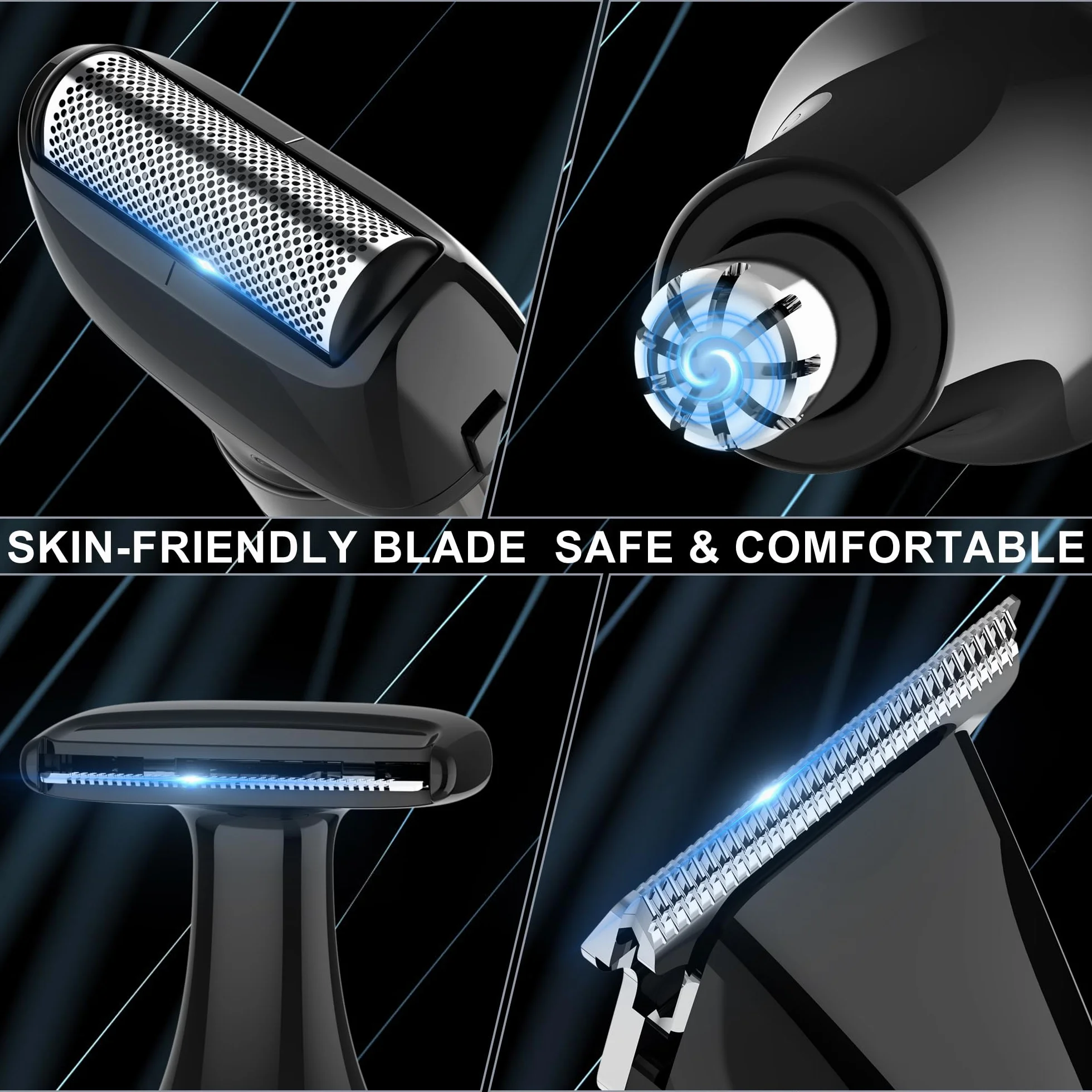 Hatteker Afeitadora espaldas Masculina Afeitadora Corporal Eléctrica con brazo extensible Ajustable Maquina de afeitar Kit Recortadora de curpo,barba para cara, brazo, barbilla Sin cable