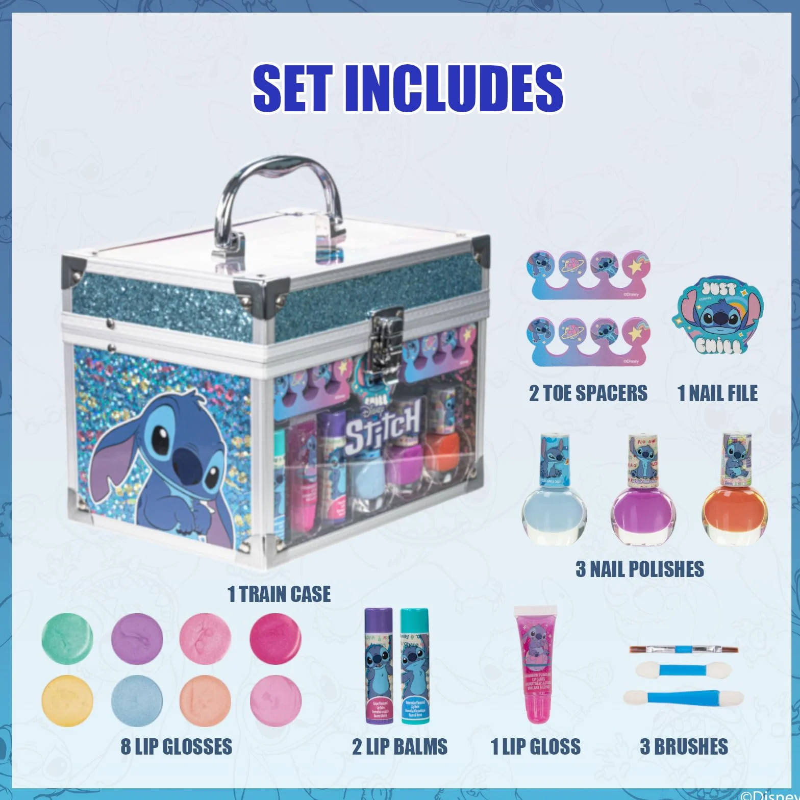 Stitch Set Maquillaje Niñas Gloss y Esmalte con Maletín Belleza
