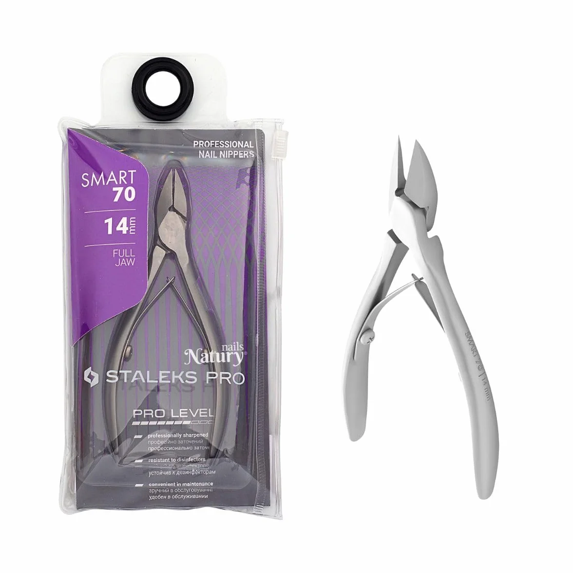 STALEKS PRO by Natury Nails Alicate cortauñas profesional para uñas 14mm. Manicura y pedicura. Acero inoxidable. Smart 70-14