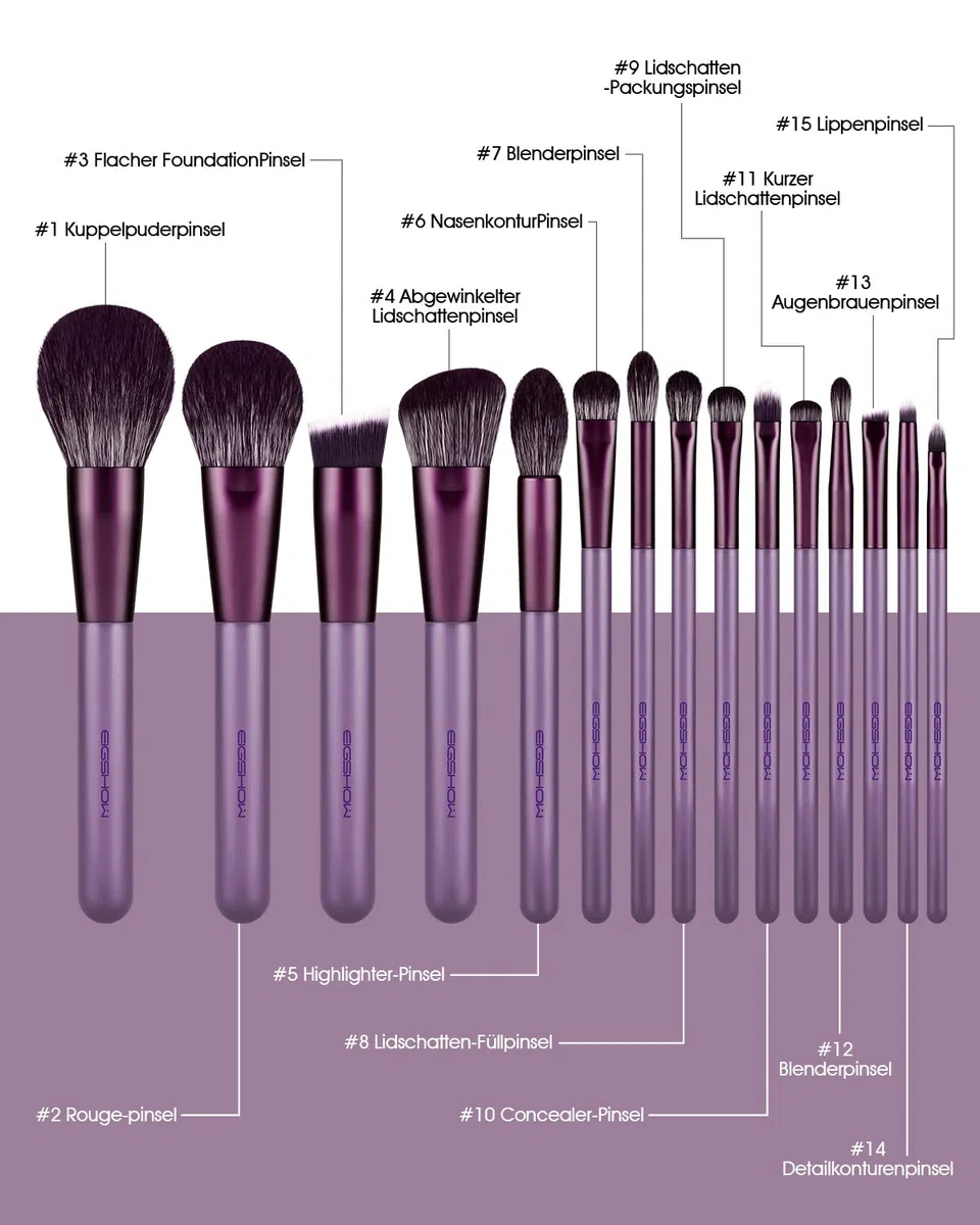 EIGSHOW Juegos de brochas de maquillaje, 15 brochas de maquillaje veganas esenciales, juego de brochas de maquillaje de calidad artesanal incluye 7 juegos de brochas de sombra de ojos Vital