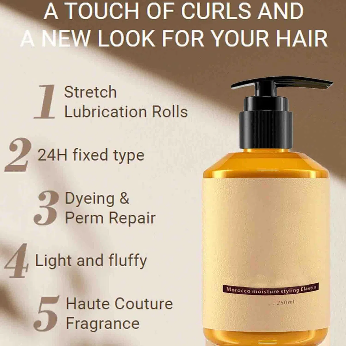 Shiren Zhuangshu Curly Hair, Elastina Para El Cabello, Long-Lasting Styling Marroquí Volumen Hidratante Elasticidad, Shiren Zhuangshu, Crema de Peinado Hidratante Marroquí, Brillo Anti-Frizz (1pcs)