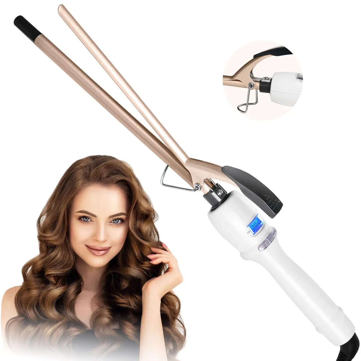 Rizador de Pelo 9 mm, Tenacilla Ultra Fina Profesional Con Cerámica y Pantalla LCD, 80°C-210°C, para Rizos Muy Definidos y Ondas