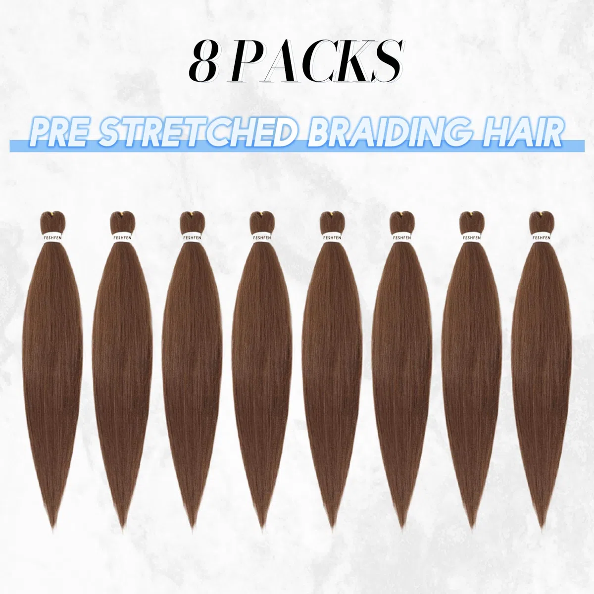 FESHFEN Extensiones para Trenzas Africanas 8 Piezas Pre Stretched Braiding Extensiones de Cabello Trenzado Sintetico Twist Crochet Braid Extensión Pelo Postizo Castaño claro, 66 cm
