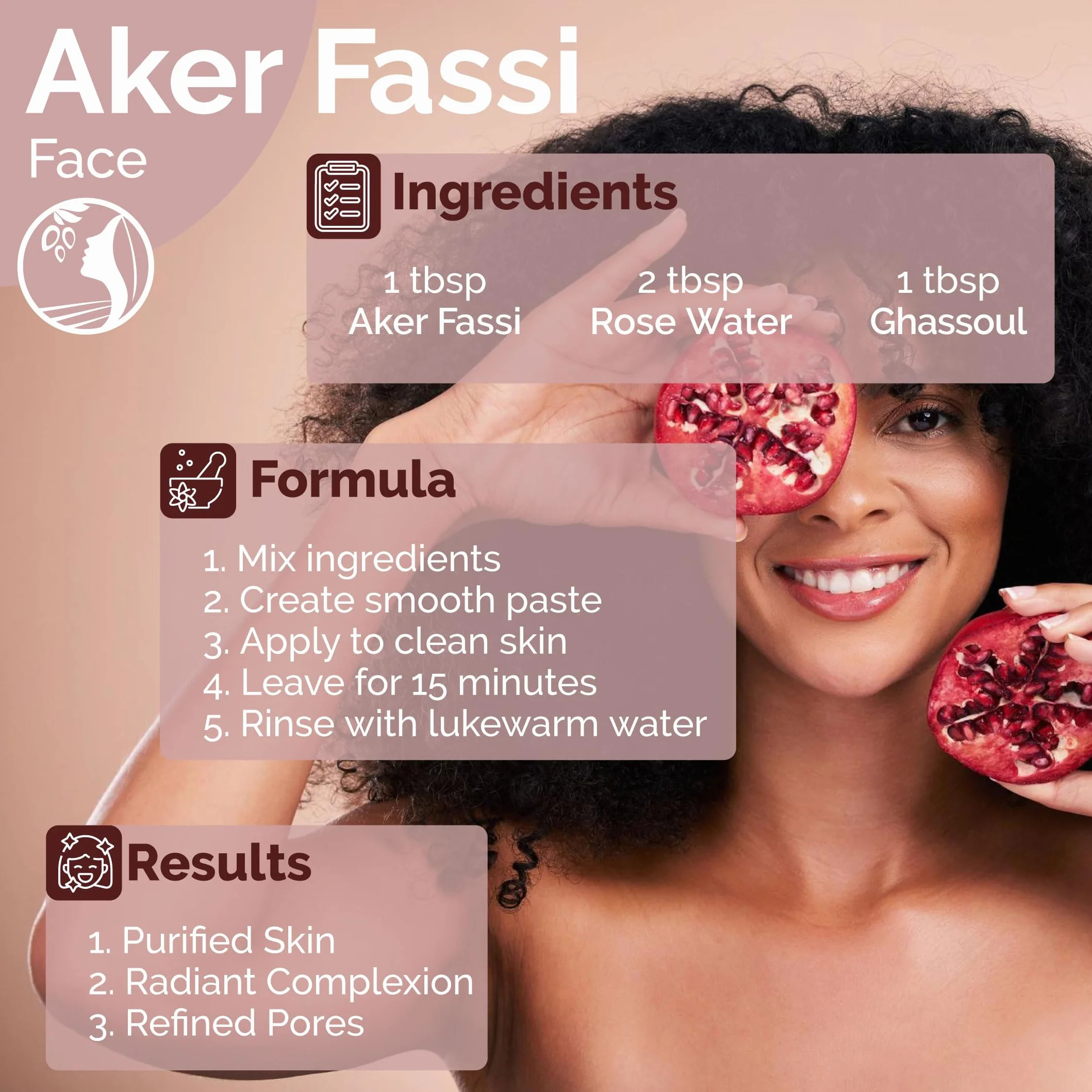 Fatima's Garden Polvo Natural Aker Fassi con Cáscara de Granada - Tinte Tradicional Marroquí para Labios y Mejillas 100g