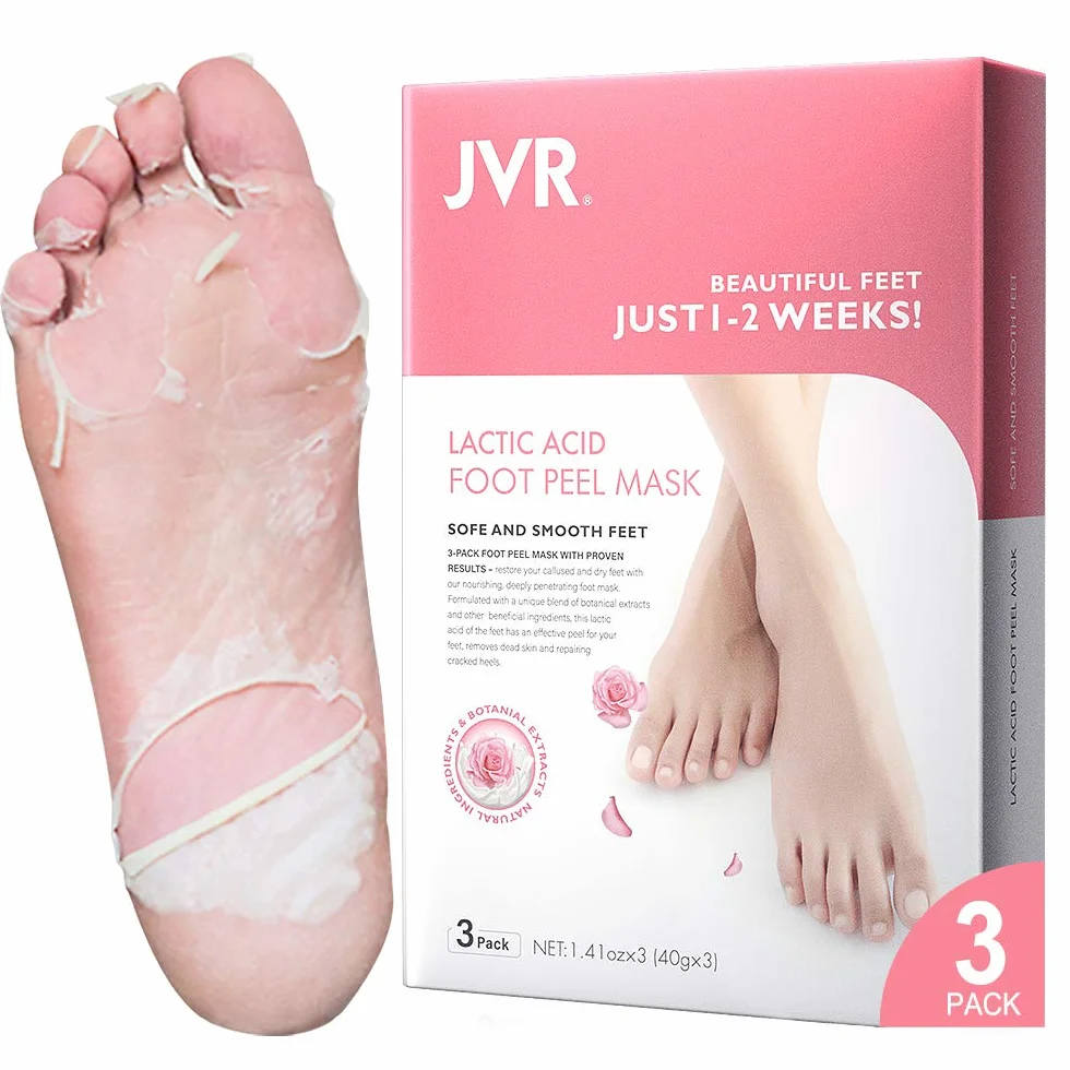 Máscara para pelar los pies, paquete de 3 máscaras para pies de ácido láctico, calcetines exfoliantes para el pie para eliminar los callos, reparar el talón agrietado y muerto (Rosa)