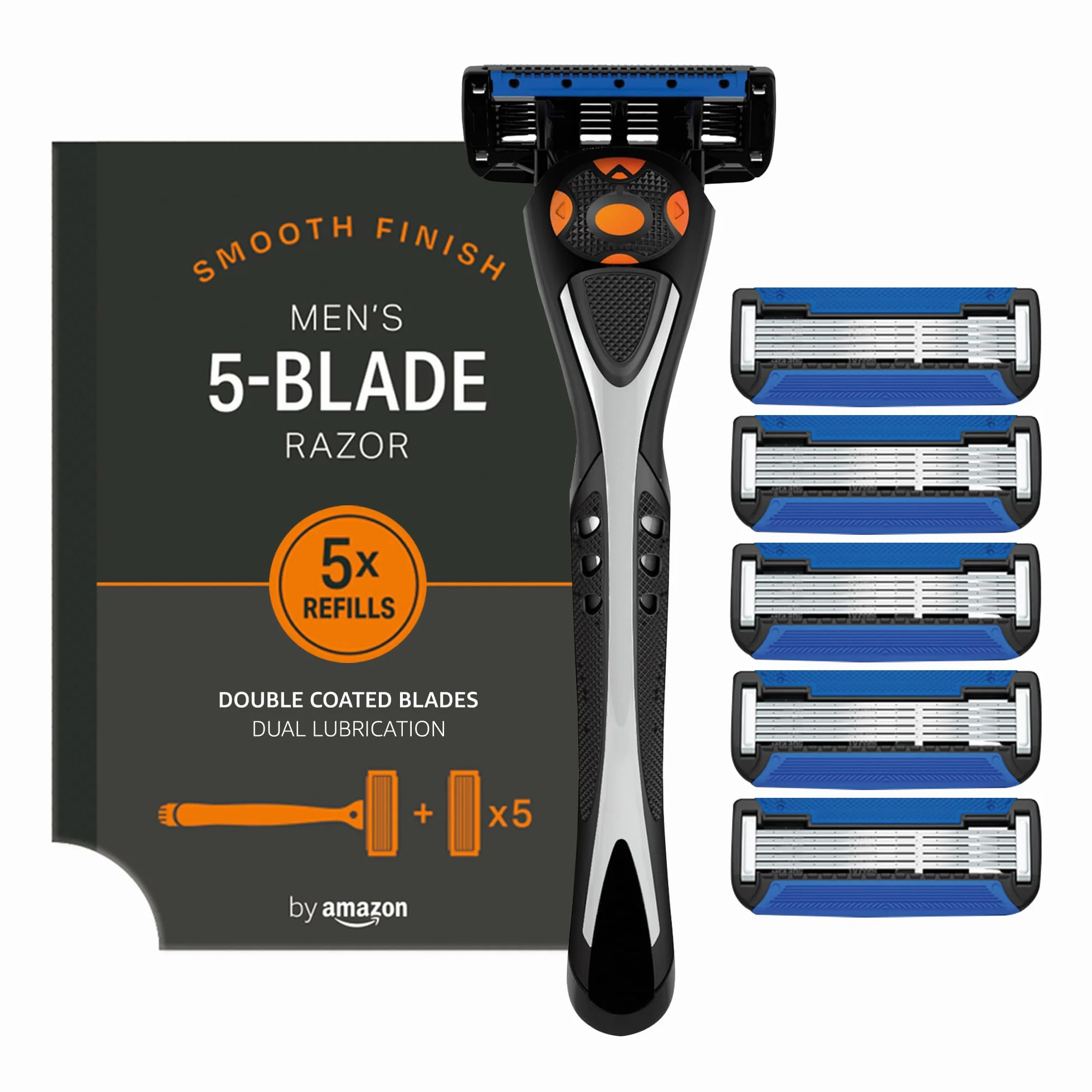 by Amazon Maquinilla de afeitar de cinco hojas para hombre con 6 recambios, Multicolor