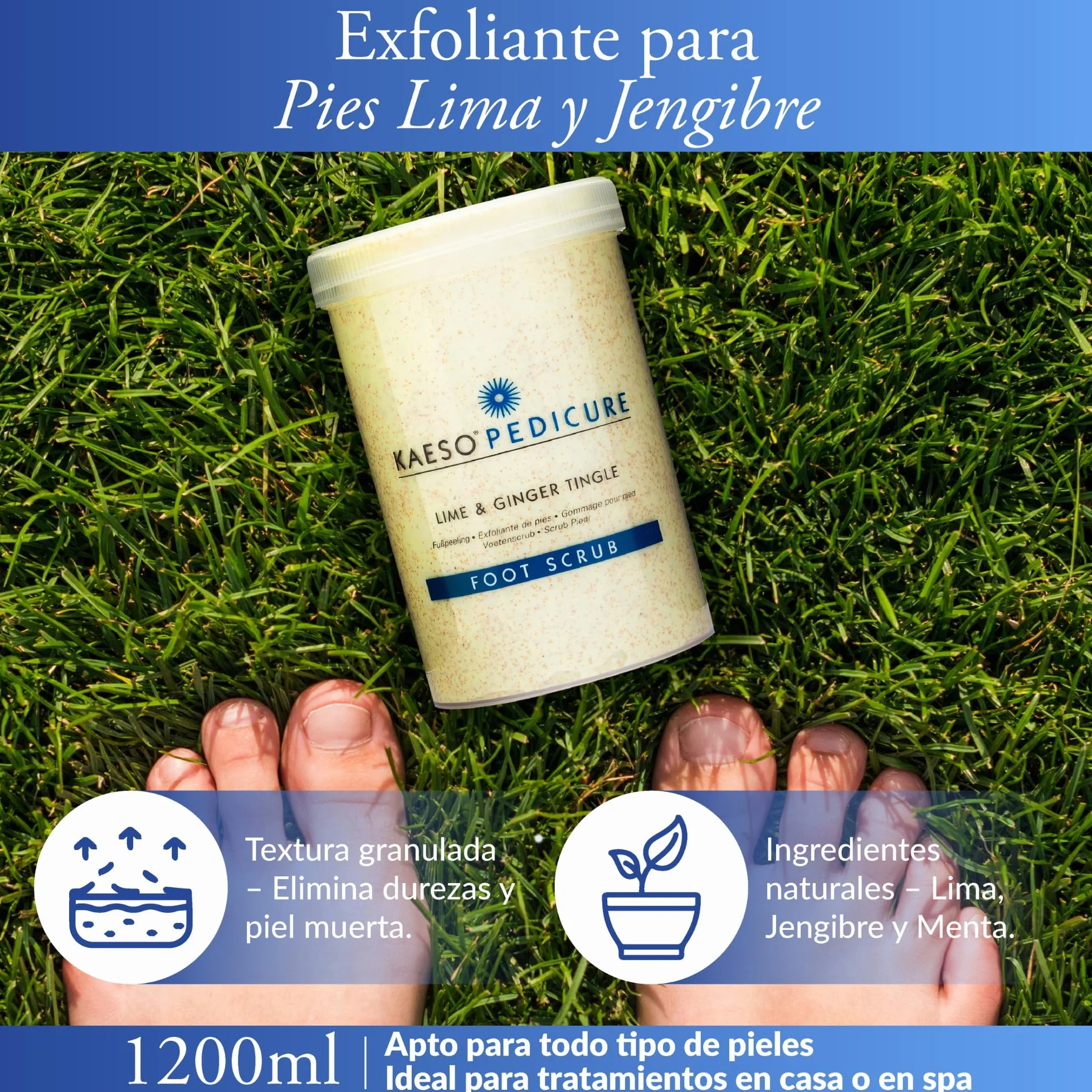 KAESO Exfoliante para Pies Lima y Jengibre 1200ml – Elimina Durezas y Células Muertas – Con Menta Refrescante, Hidratación y Regeneración Celular – Pies Más Suaves, Renovados y Listos para Pedicura