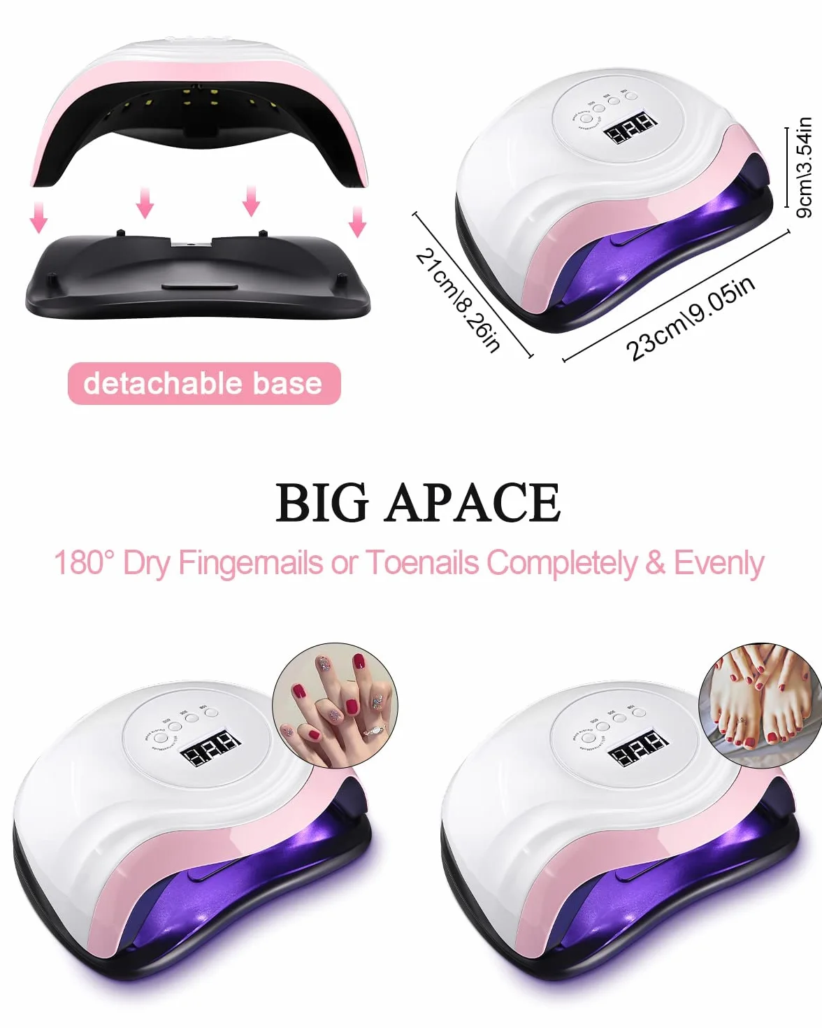 168W Lámpara UV Seca Uñas, Lámparas de Uñas Profesional Secado Rápido 36 LEDs, 4 Temporizadores de 10/30/60s/99 Gran Pantalla LCD base Desmontable (Elegant-White Pink)