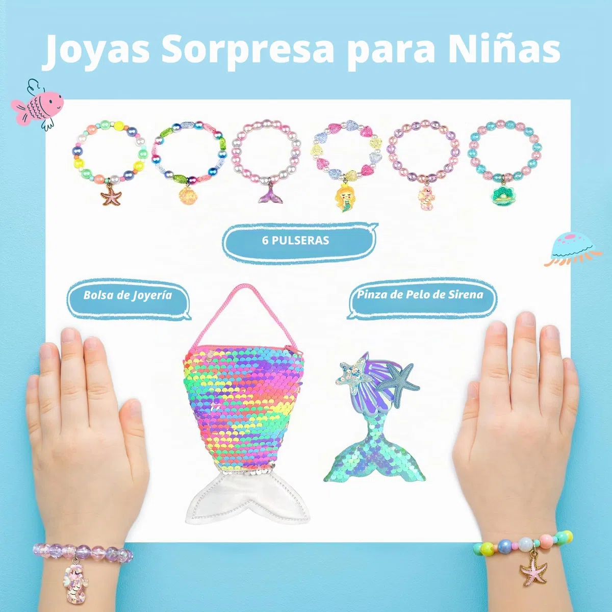 Bombas de baño para niños con sorpresa en el interior, 6 bombas de baño orgánicas para niñas y niños de 3 a 12 años, set de regalo de bombas de baño para cumpleaños con pulseras de sirena