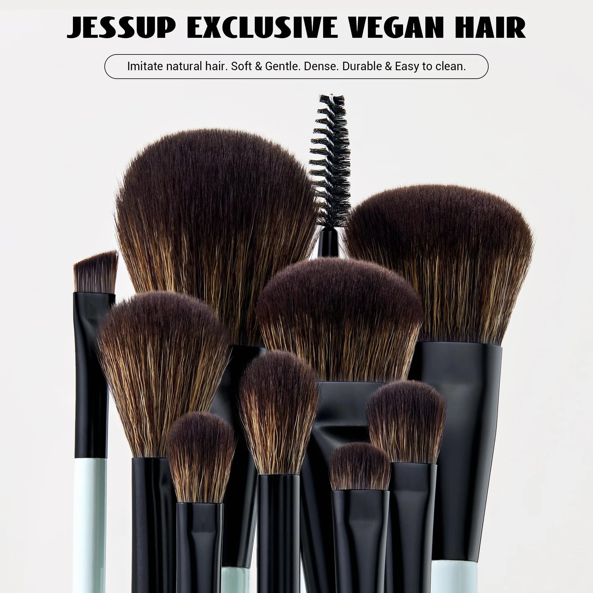 Jessup Set Brochas de Maquillaje 6pcs Brochas de Doble Punta para Rostro y Ojos Pincele Maquillaje Base,Sombra de Ojos,Contorno,Rubor,Iluminador, Difuminado,Cepillo de Cejas, Cian Brillante T501