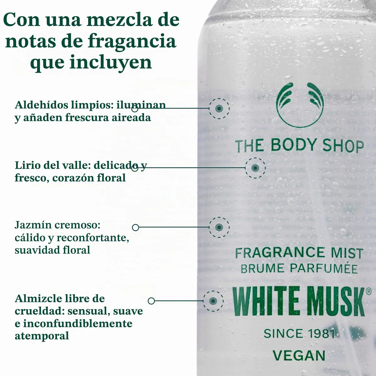 THE BODY SHOP White Musk Fragancia Niebla vegana aroma floral de almizcle