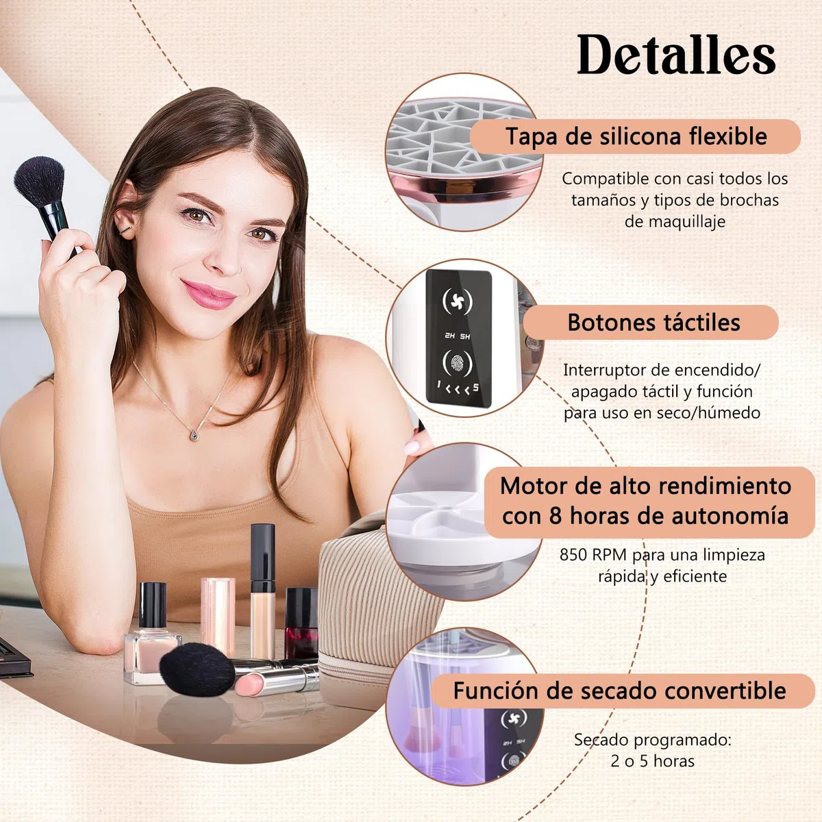 Limpiador eléctrico automático 3 en 1 para pinceles de maquillaje con secador, máquina de limpieza con enchufe para pinceles de maquillaje – incluye estación de secado y cuidado higiénico