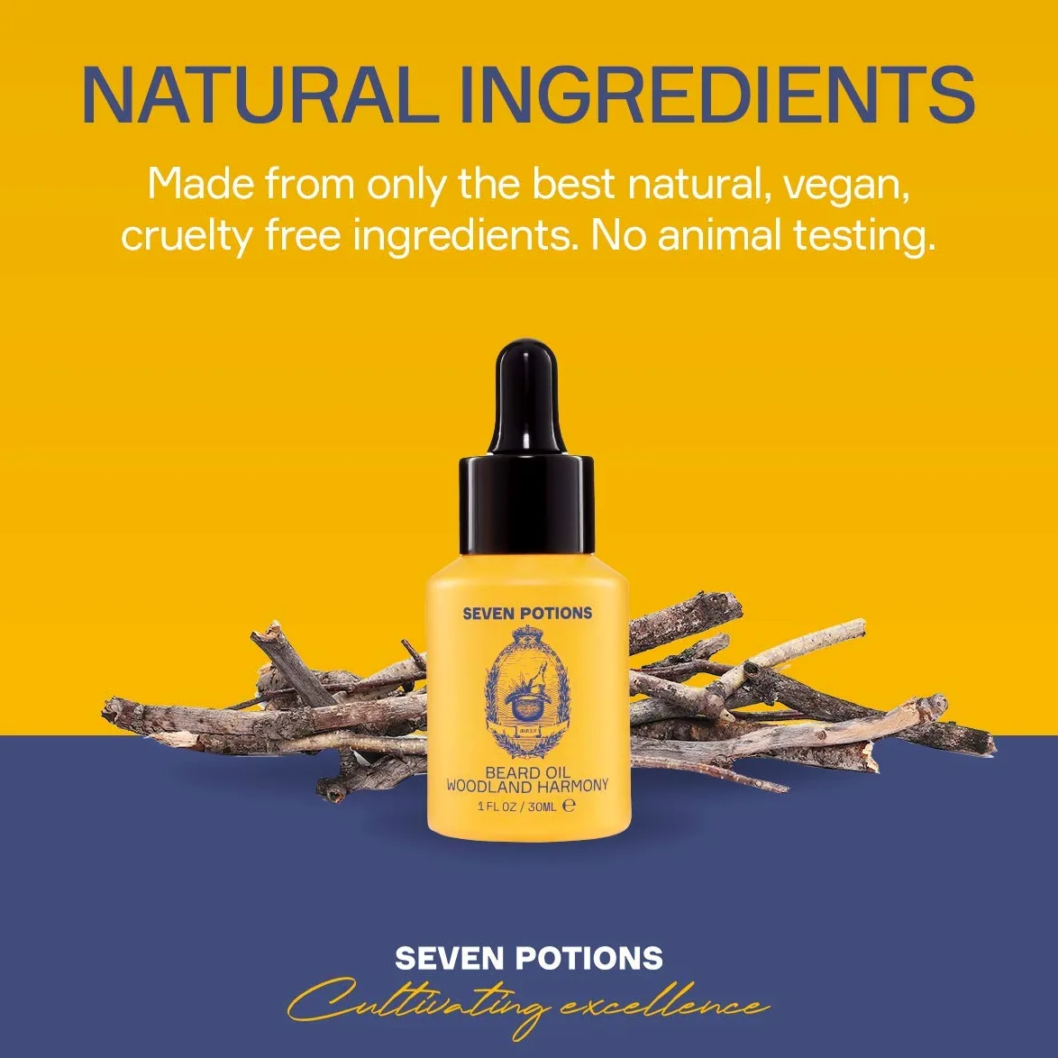 Aceite para Barba Prémium para Hombres de Seven Potions - Suavizante Aceite de Jojoba para Nutrir la Piel, el Pelo, y Evitar la Picazón de la Barba - Natural, Vegano (Woodland Harmony) (30ml)