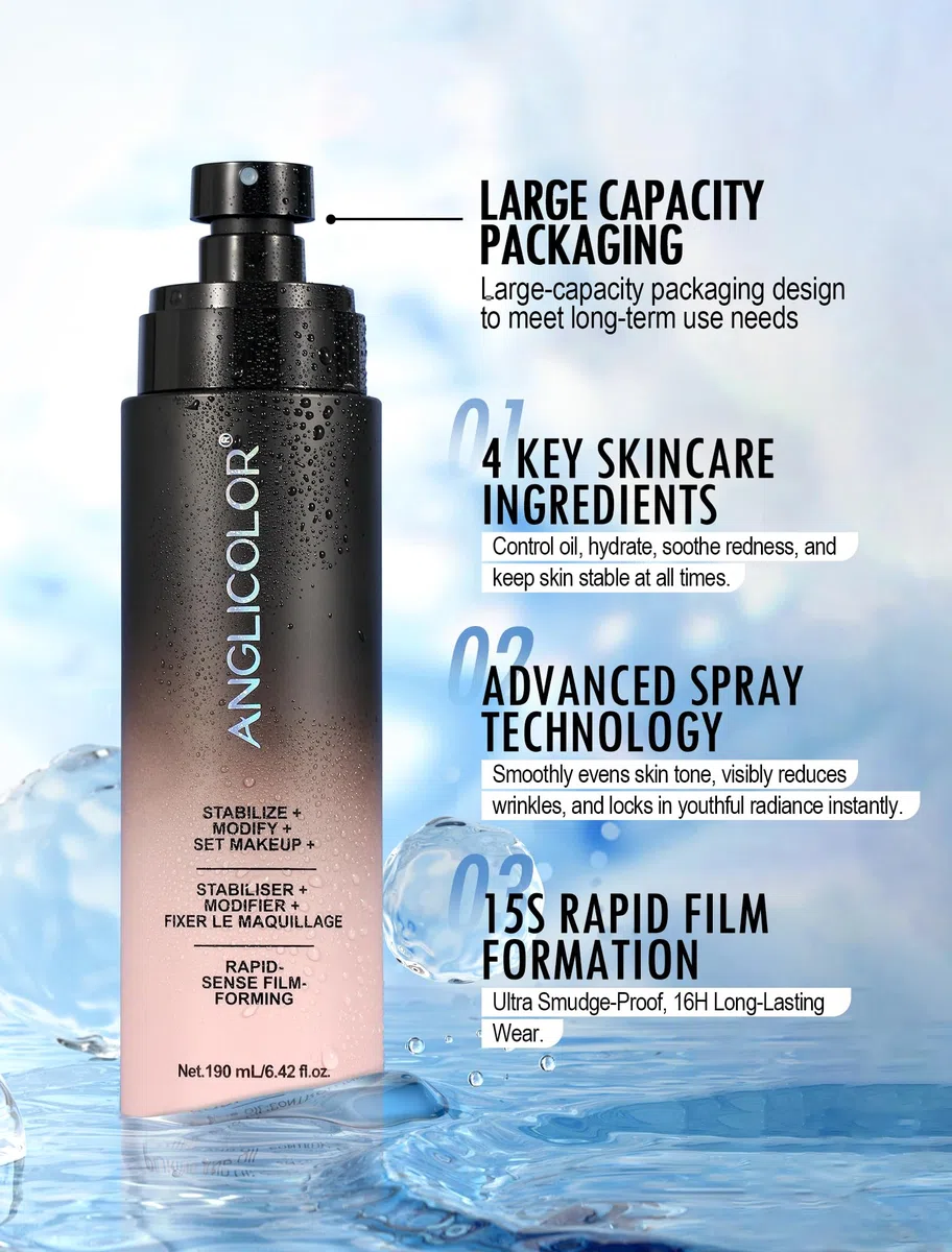 Anglicolor Spray Fijador Mate, Secado Rápido 15 Segundos, Niebla Fina, Control De Grasa, Para Piel Grasa Y Mixta, Maquillaje 16 Horas Duradero, Capacidad Grande 190ml