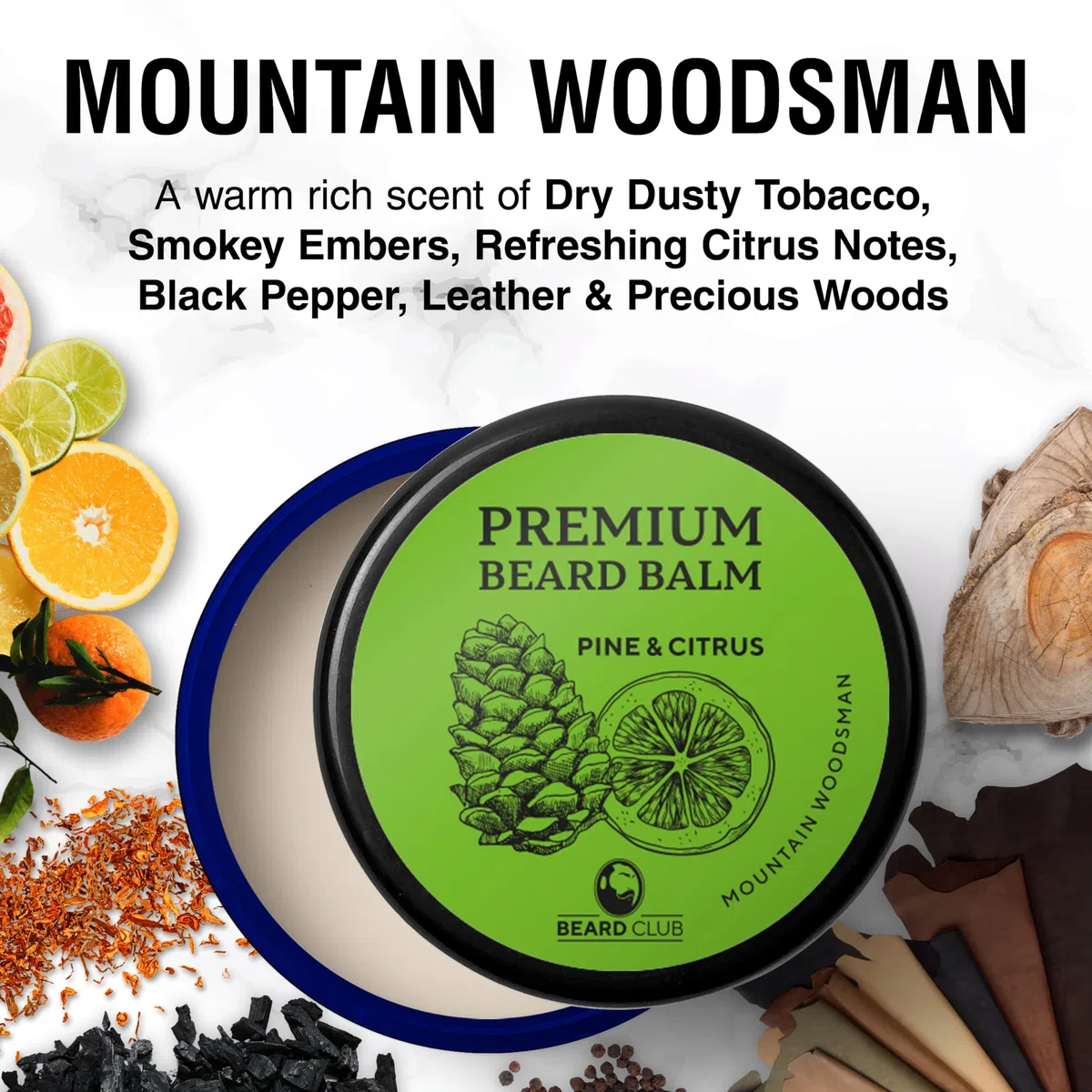 Bálsamo Barba Premium | Mountain Woodsman (Montaña Leñador) | Beard Club | Los Mejores Barba de Loción Suavizante| 100% Naturales y Orgánicos | Excelente Para el Cuidado del Cabello y el Crecimiento