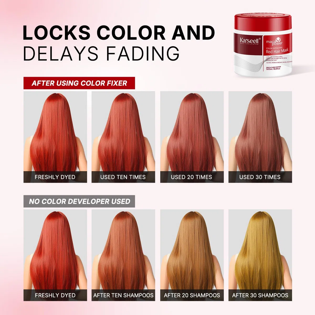 Karseell Mascarilla Pelo Rojo 500ml, Red Mascarilla Capilar Acondicionador Restaurar y Mejorar los Tonos Rojo para el Cabello Tratado con Color