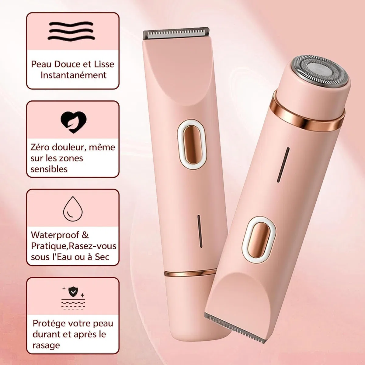 Depiladora Intima Mujer, Afeitadora Electrica Mujer, Rasuradora Mujer Zona Intima Y Cejas, Resistente Al Agua IPX7, Adecuada Para Zona Del Bikini, Piernas, Axilas Y Vello (Rosa)