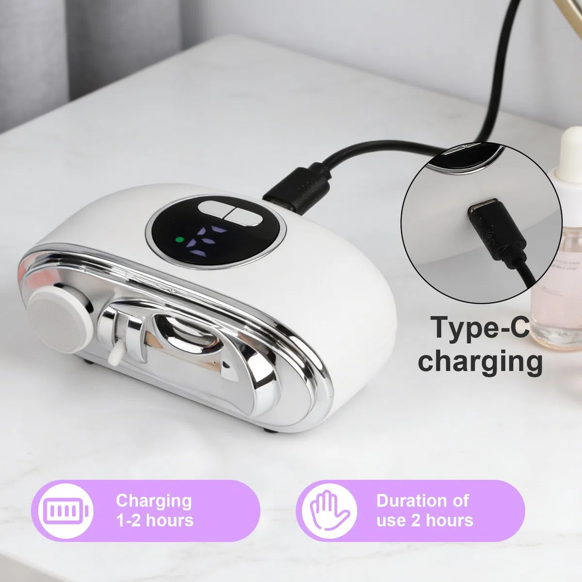 Cortauñas Electrico y Pulidor 3 en 1, 3 Velocidades Ajustable Cortauñas Electrico Pies con Luz LED y Recipiente, Recortes de Uñas, Seguro y Silencioso para Bebés, Personas Mayores y Adultos (Blanco)