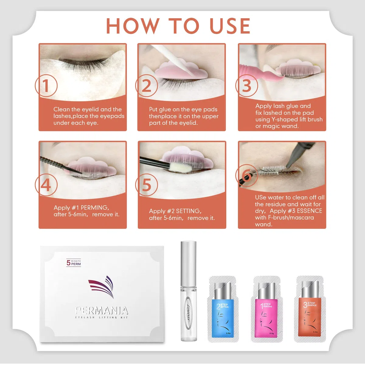 PERMANIA Kit Lifting de Pestañas, Lifting de Pestañas y Cejas, contiene un completo accesorios para principiantes y un manual instrucciones en varios idiomas