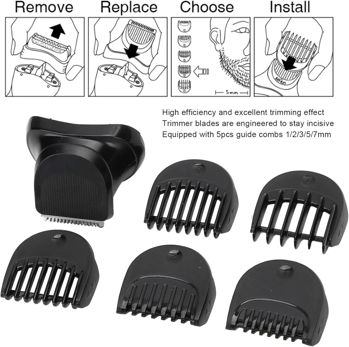 Accesorio para recortador de barba, cabezal para recortador de barba eléctrico para las series 5 6 7 5018s 5020s 5035s 5049cs, repuestos con cabezal de peine de 5 piezas