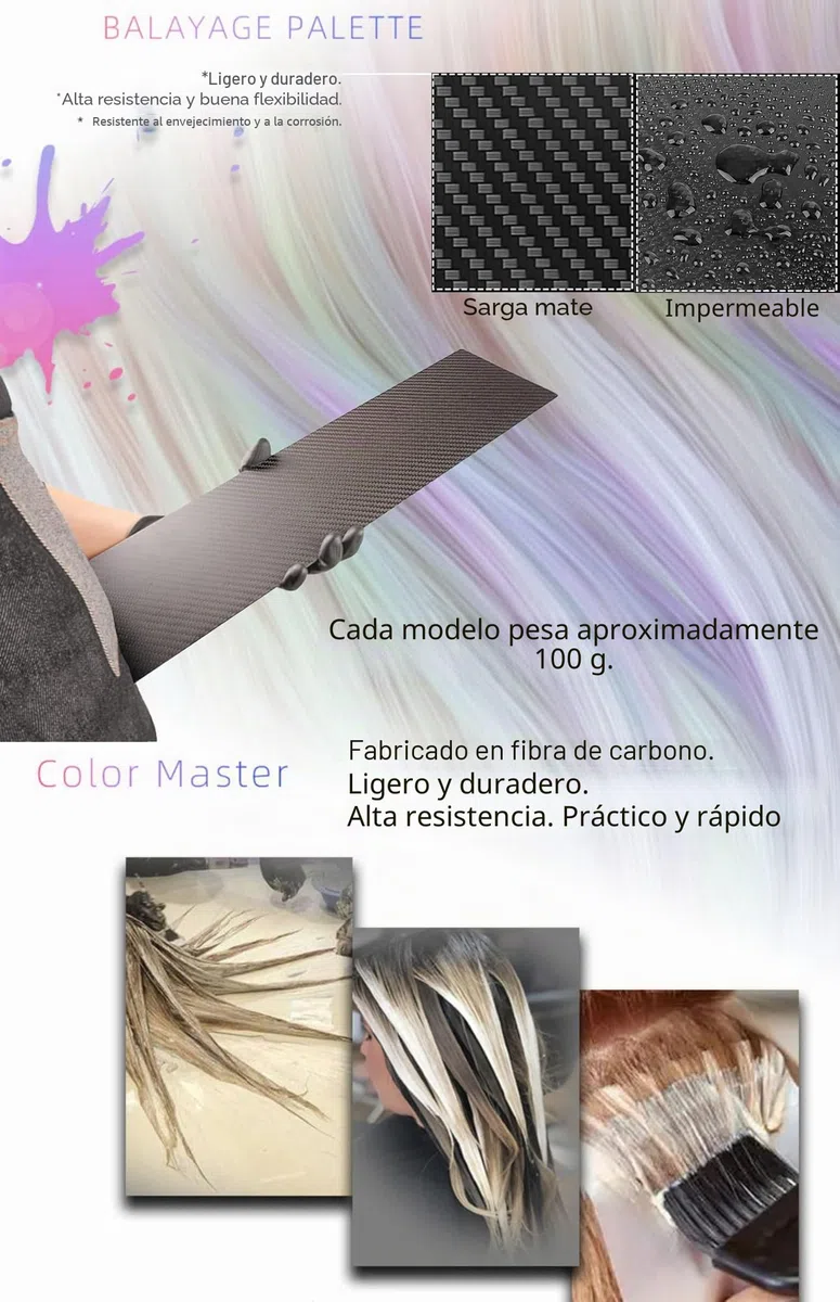 Tablero de balayage profesional de fibra de carbono - Herramienta de peinado ligera y antideslizante para peluquería, uso en salones de belleza (Color: negro mate H)