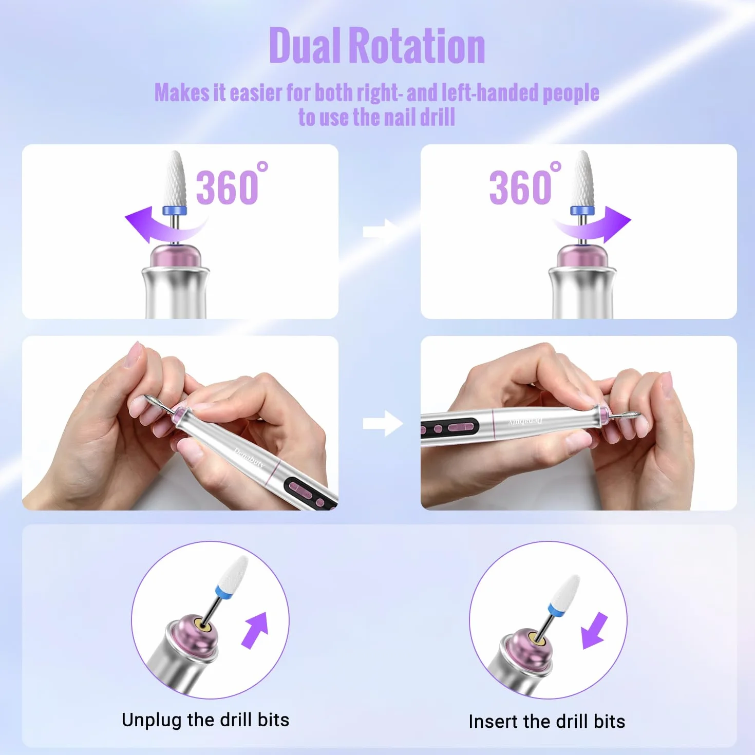 Torno para Uñas Profesional 35000 RPM, 12 en 1 Lima Eléctricas Uñas Nail Drill Machine, Kit de Manicura Pedicura Eléctrico Recargable por USB, Velocidad Ajustable para Salón DIY DN-2402