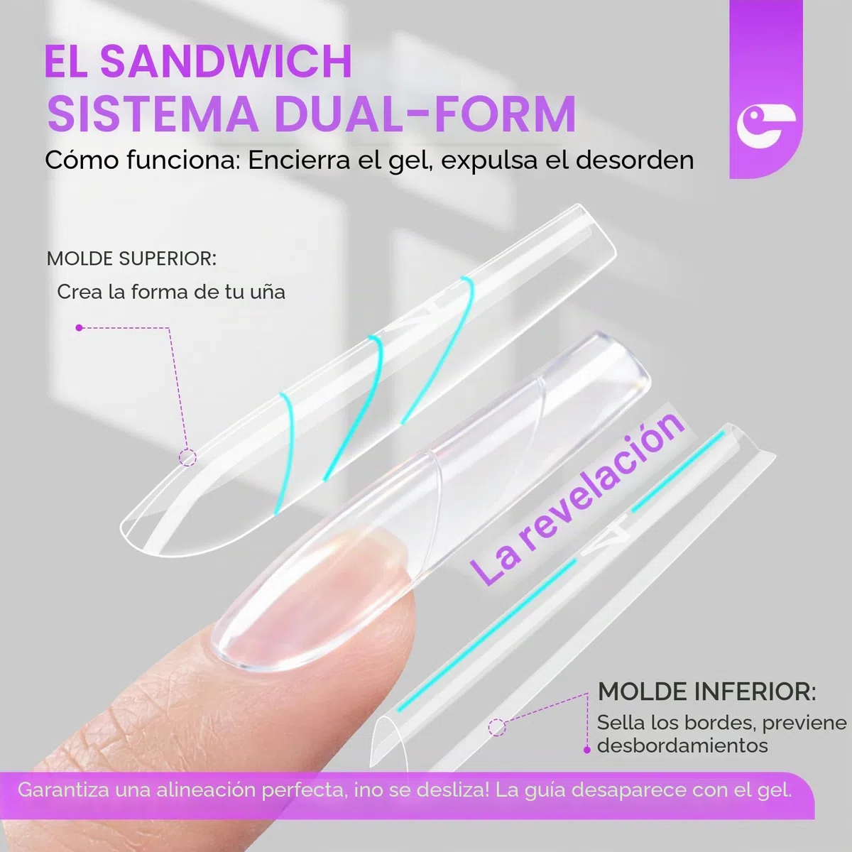 Gelike ec Formas de uñas dobles profesionales para gel constructor: diseño sándwich formas de uñas 240 piezas 15 tamaños - Para extensiones de gel impecables - Fácil para bricolaje y salón - Bailarina