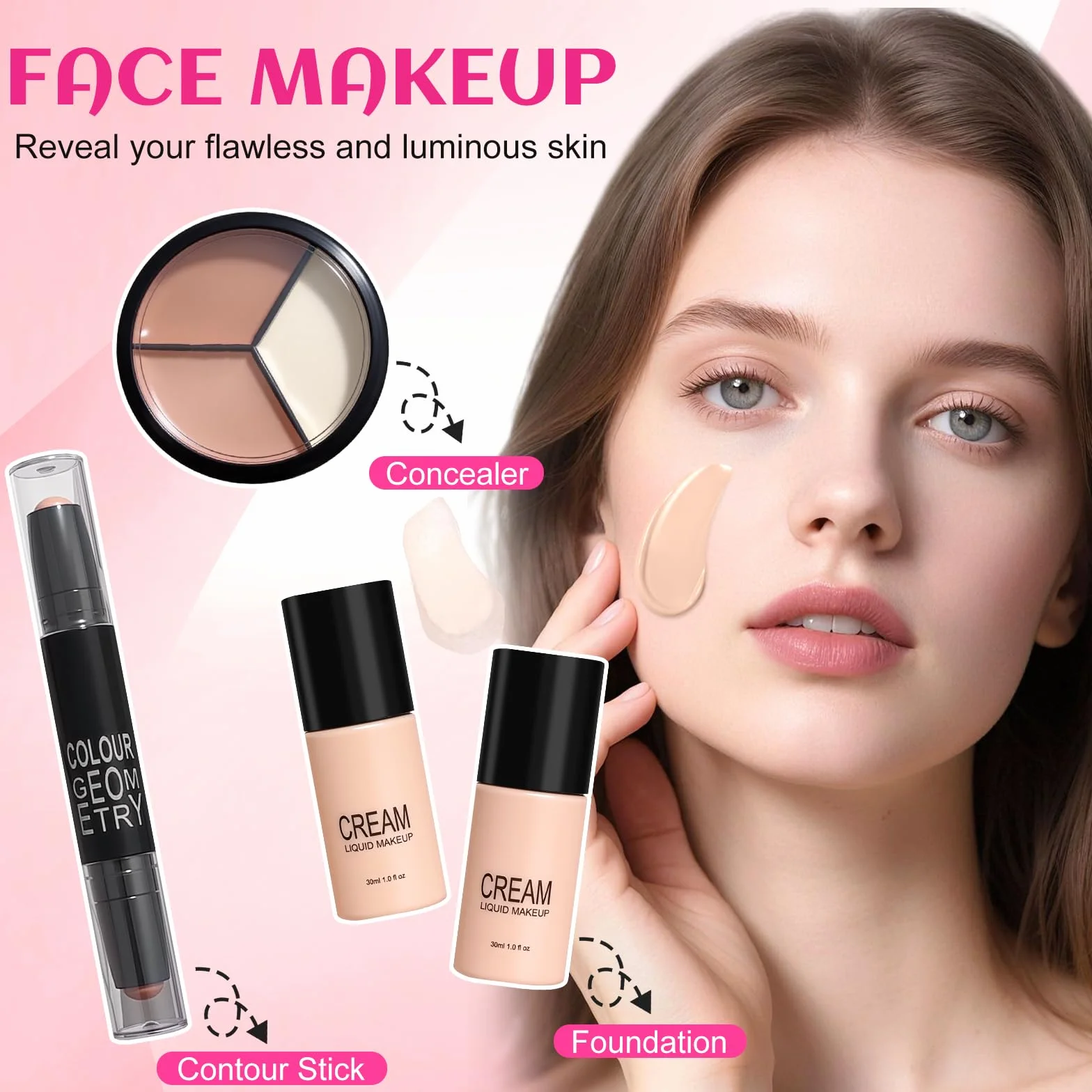Kit de Maquillaje Profesional, Set de Maquillaje Mujer, Estuche de Maquillaje Todo en Uno con Paleta Sombras de Ojos, Fundación, Corrector, Máscara, Gloss Labios, Pinceles, Regalo Ideal para Niñas