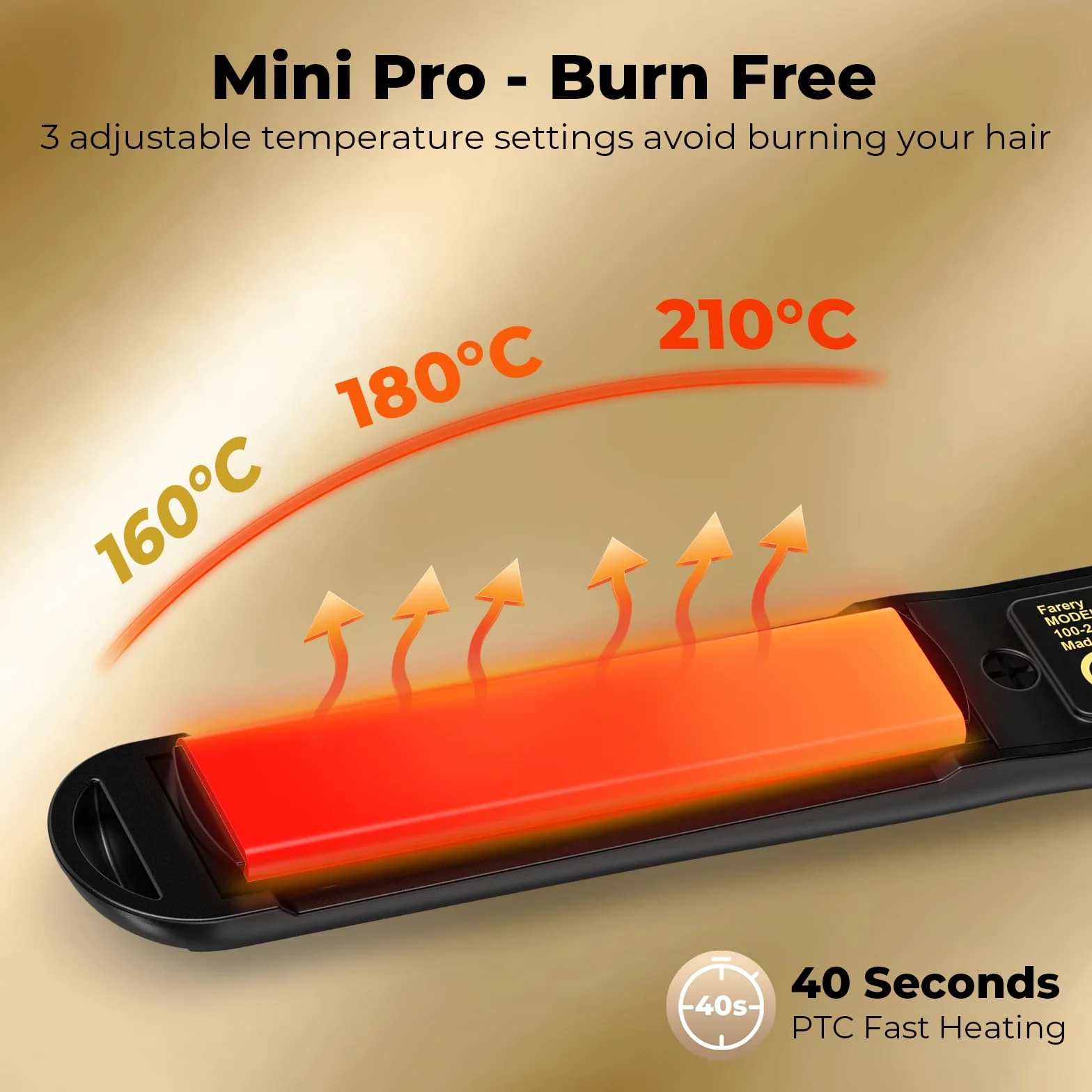 Plancha para Cabello Mini Farery, Ideal para Cabello Corto, con Ajustes de Calor Variables, de Cerámica Turmalina y Doble Voltaje. Plancha Mini con Bolsa, Apagado Automático, Negro.