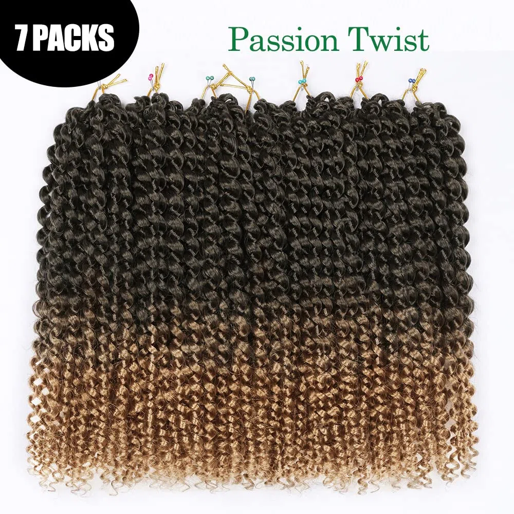 Passion Twist Hair, 7 confezioni 12 pollici Passion Twist Pelo Sintetico For África Trenzas YDDM Passion Twist Crochet Hair Water Wave Crochet Twist Hair Crochet Estensioni Sintetiche T1B-27#