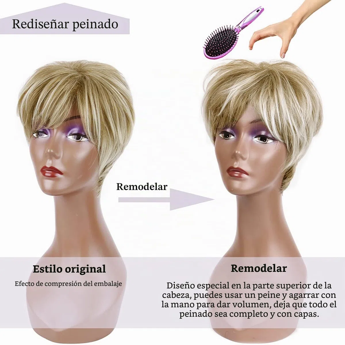 Creamily Peluca Corta Pixie Peluca Rubia Corta en Capas para Mujeres Peluca de Cabello Sintético para Señoras Rubia Marrón Mixta