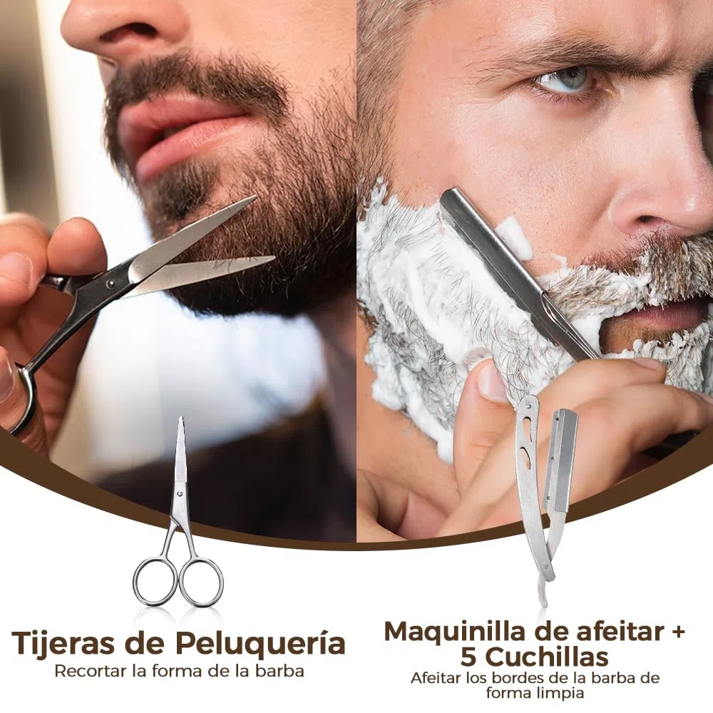 Bledras Kit Cuidado Barba Hombre 13 en 1, Cuidado Barba Hombre con Aceite Para Barba, Champú Para Barba, Crema Para Barba, Lápiz Para Barba, Tijeras, Cepillo Para Barba, Peine Para Barba