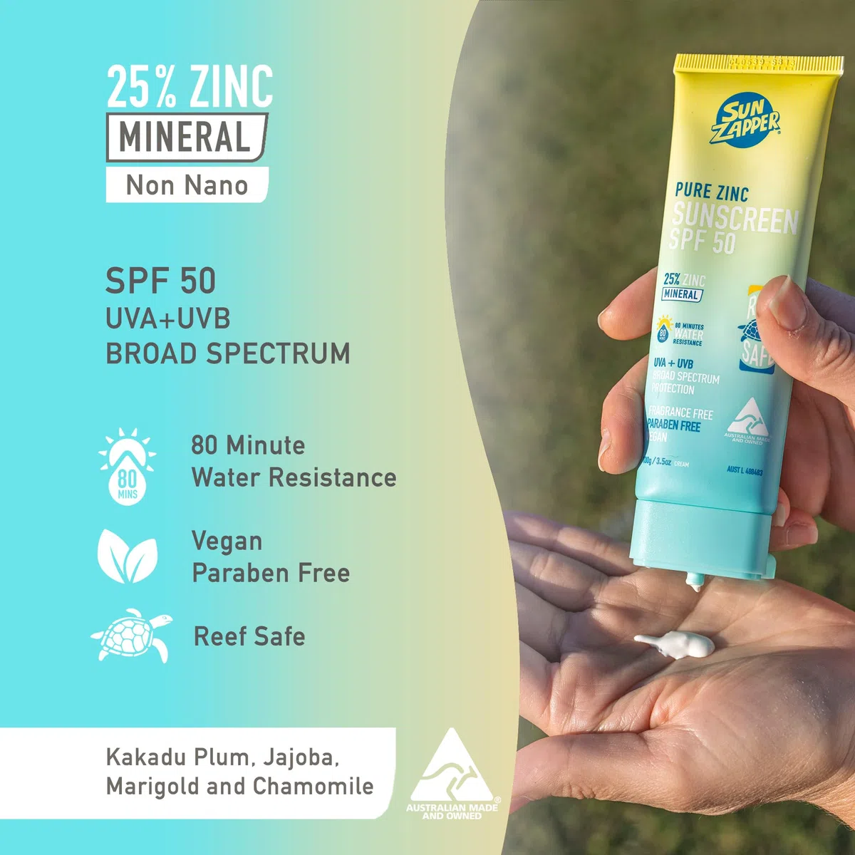 Sun Zapper Crema solar de zinc puro SPF 50 Protector solar de zinc mineral seguro para arrecifes