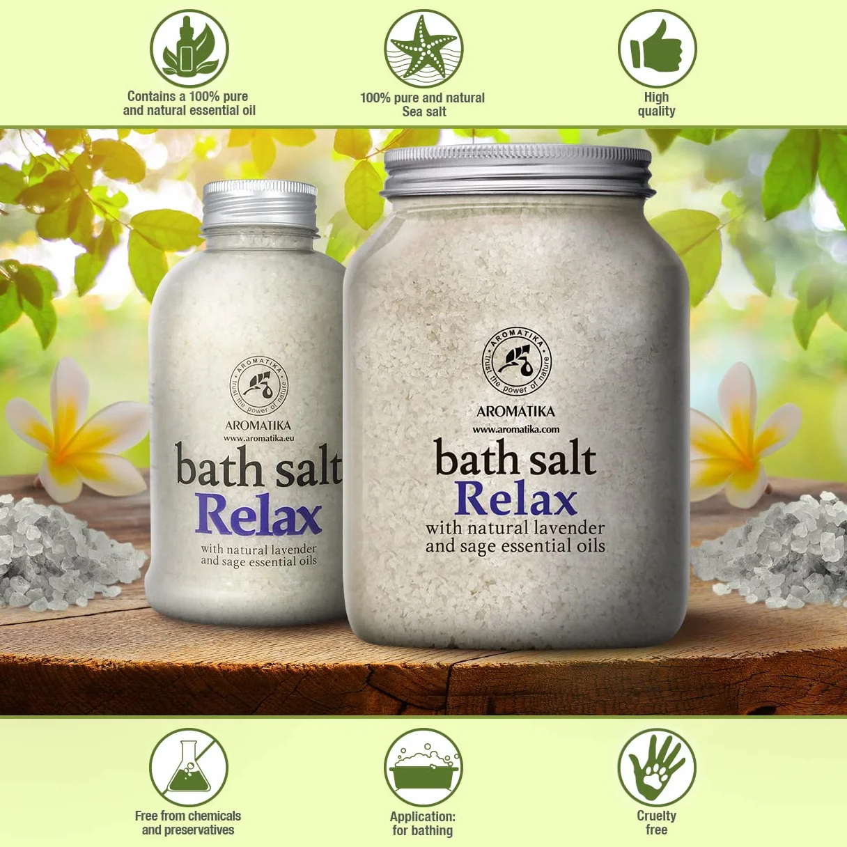 Sales de Baño Relajantes 1300g con Aceite Esencial de Lavanda y Salvia - Poseen Propiedades Beneficiosas para Lograr un Buen Descanso y Reducir el Estrés - Cuidado Corporal - Baños Relajante