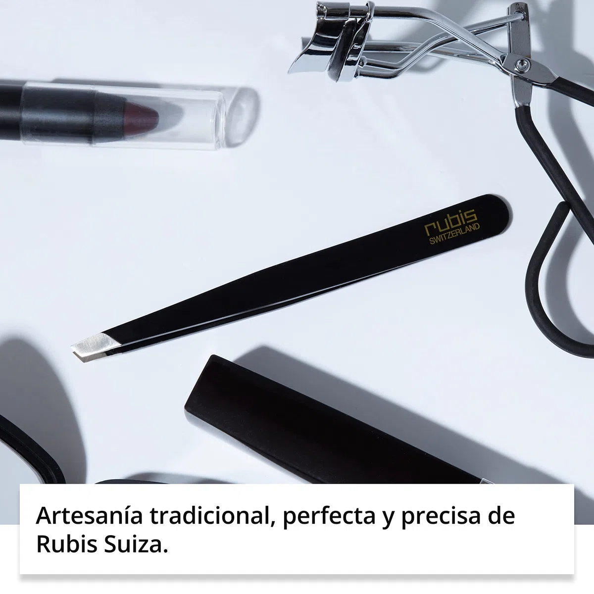 Rubis clásico - Pinzas de Depilar Profesionales - Pinza de Acero Inoxidable - Depilacion de Gran Precision para Cejas y Pelo Facial (oblicua / slant, negro)