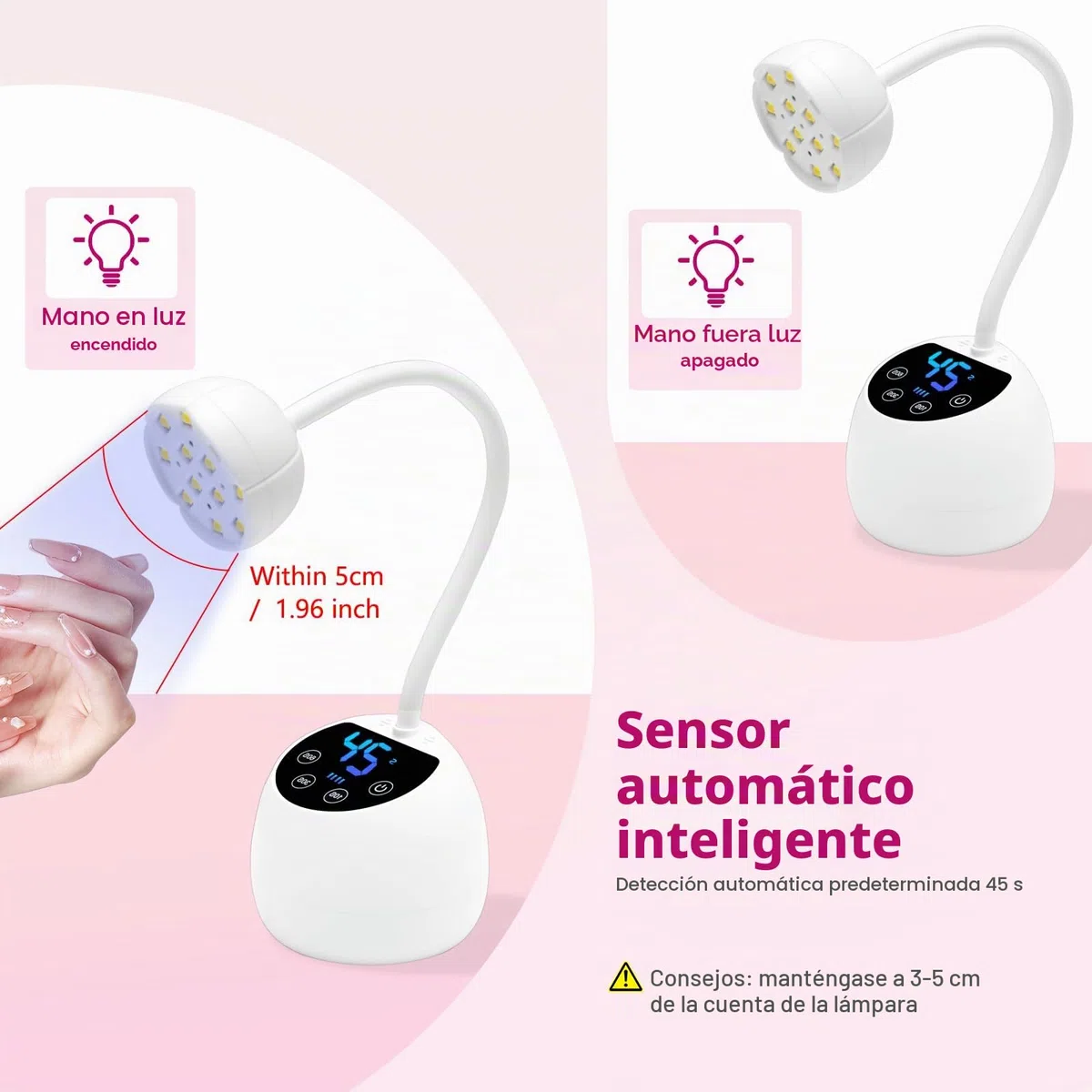 CGBE Mini Lámpara UV Uñas con Sensor Automático Inteligente y Pantalla LCD, 12 Perlas LED Mini Lámpara de Uñas con 4 Modos de Temporizador, 36W Portátil Secador de Uñas Adecuado para Salón y Hogar