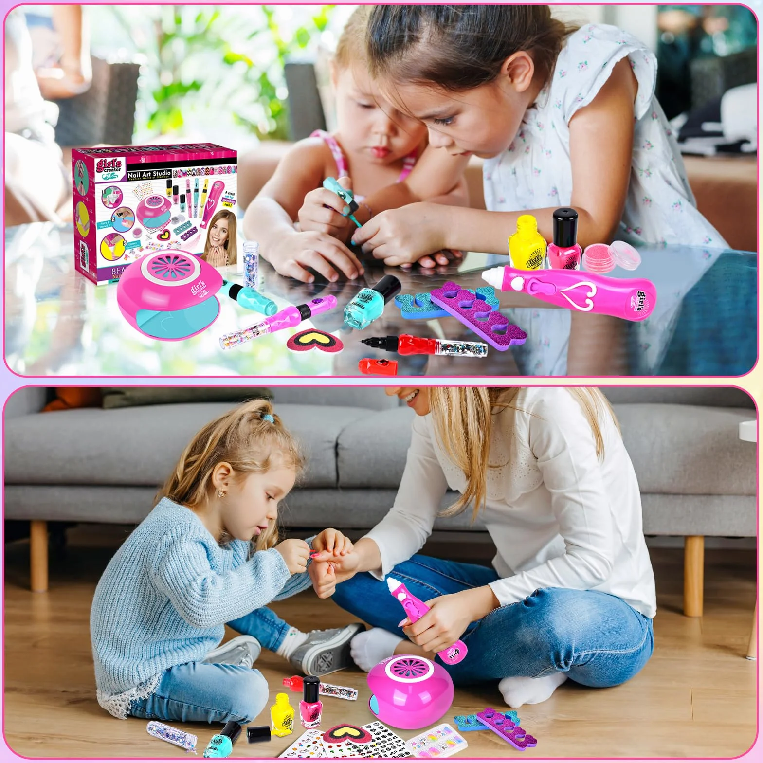 Herenear Set Manicura Niñas, Esmalte de Uñas Secador de Uñas, Juguetes Kit Uñas Niñas, Pegatinas de Uñas Juego Cumpleaños Regalo para Niños Niñas 5 6 7 8 9 10 11 12 Años