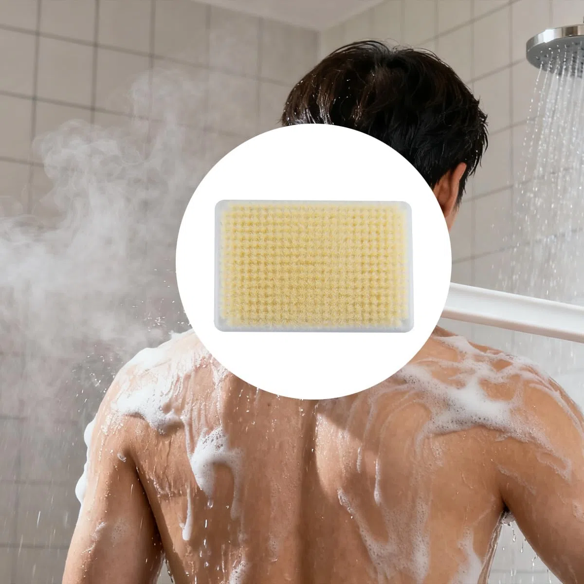 Cepillo exfoliante de pared para espalda, con gancho autoadhesivo, manos libres para ducha y cuerpo de cerdas suaves.