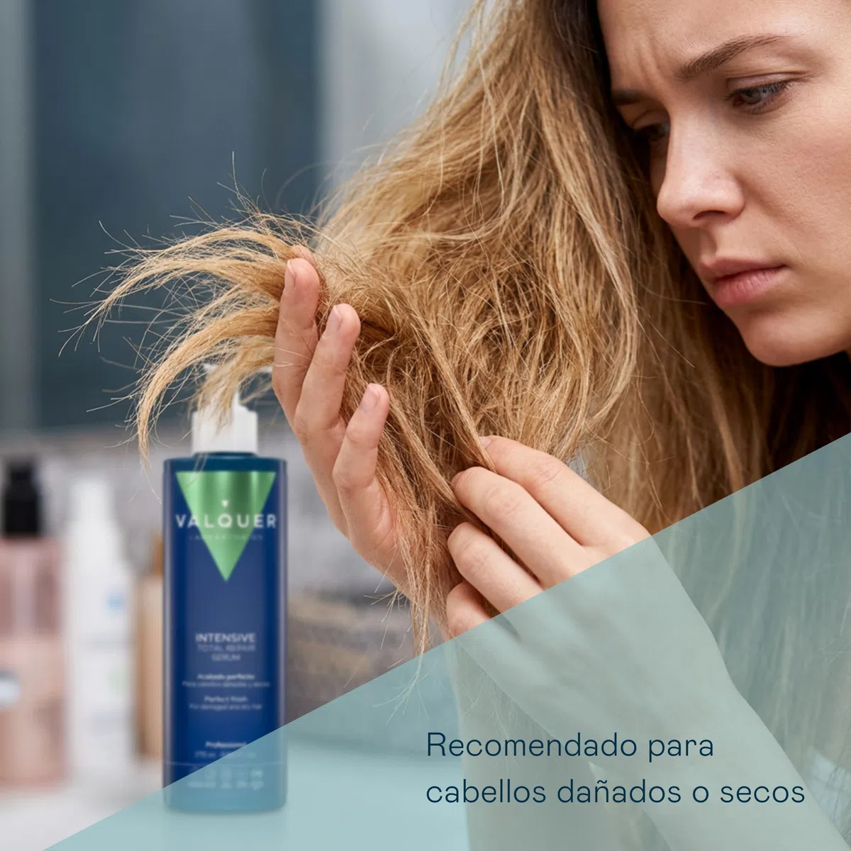 Valquer Sérum Capilar Intensivo Total Repair. Tratamiento Reparador para Cabellos Dañados y Secos con Panthenol y Vitamina E. Brillo, Suavidad y Acabado Perfecto. Vegano. 275 ml