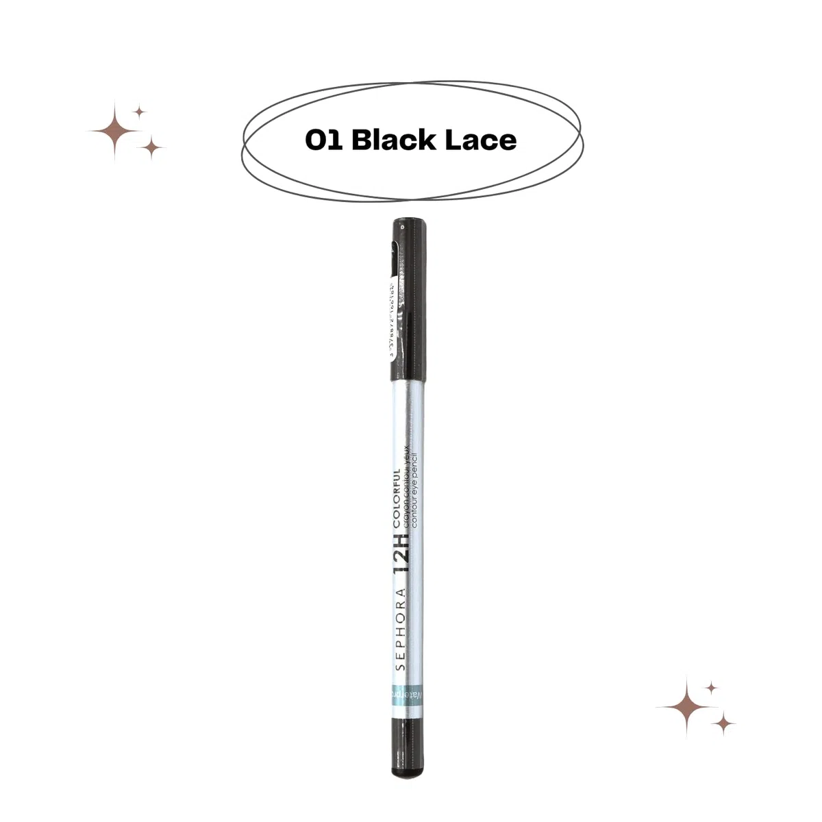 Sephora 12H colorido lápiz de contorno de ojos impermeable – 01 encaje negro 0.3 oz