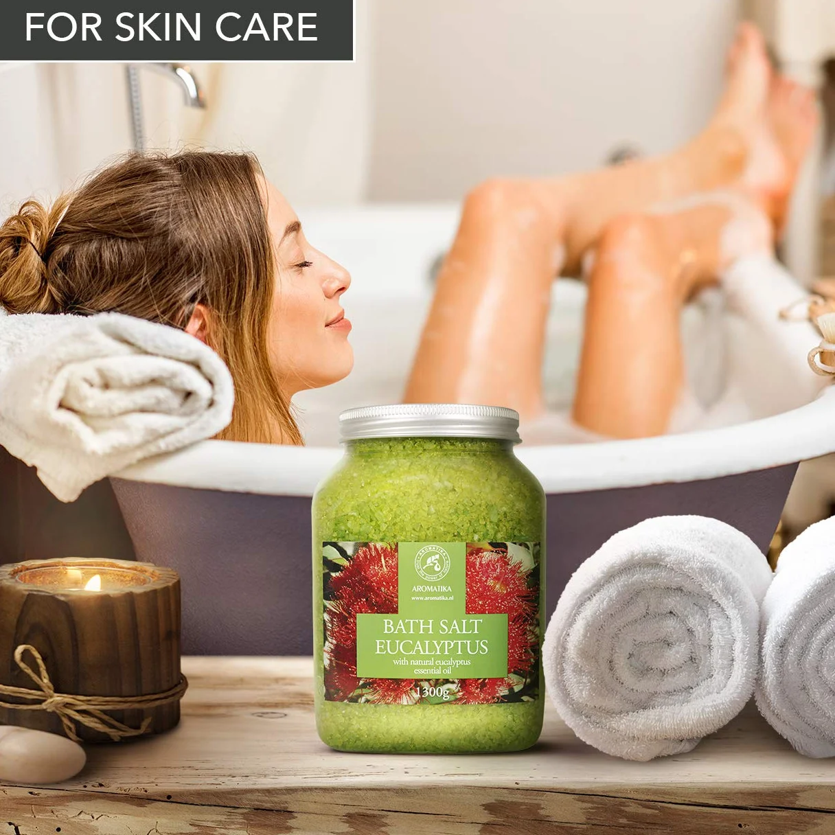 Sales de Baño 1300g con Aceite Esencial de Eucalipto Natural - Mejor para un Buen Sueño - Alivio del Estrés - Belleza - Relajante - Baño - Cuidado Corporal