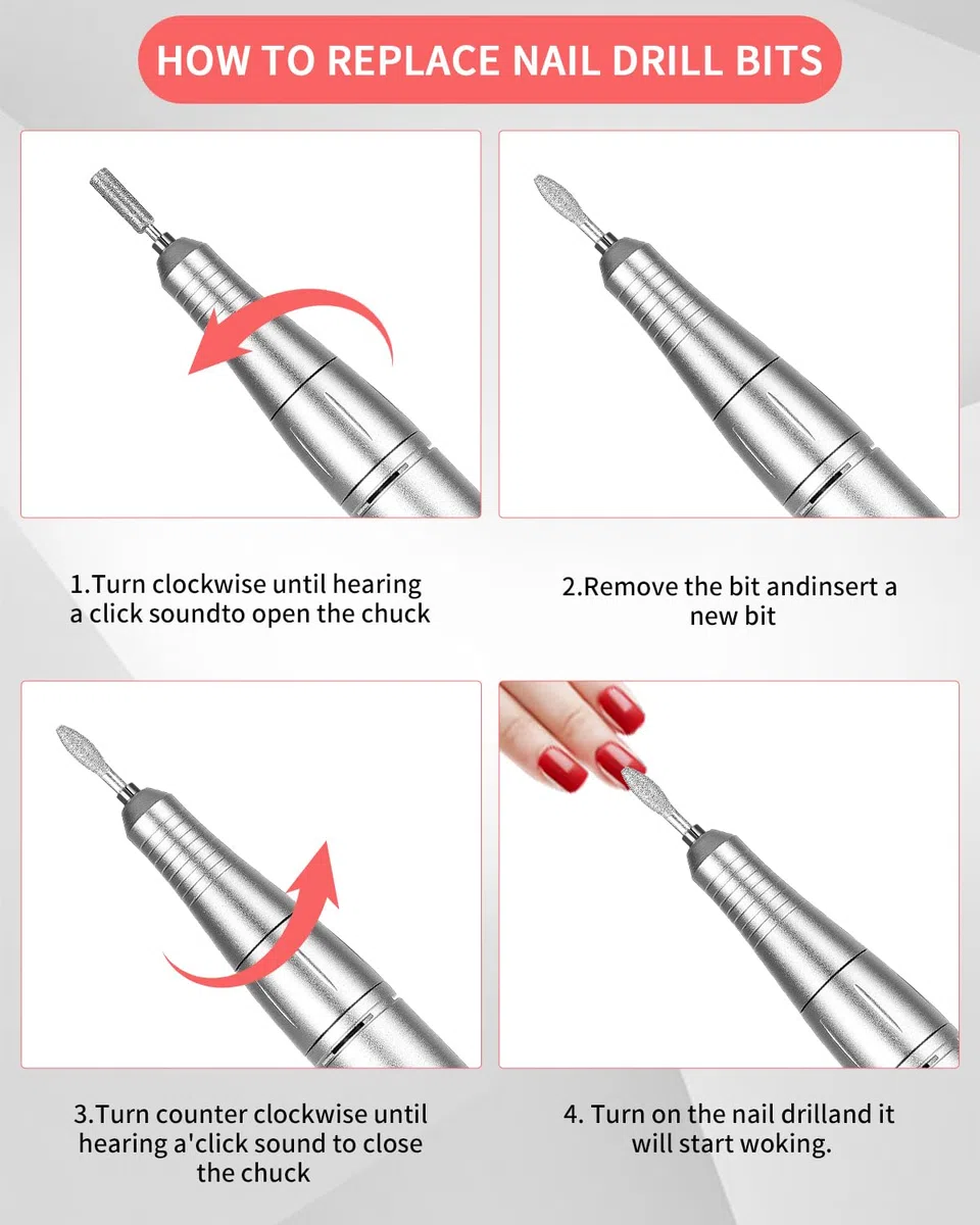 Torno para Uñas Profesional 45000 rpm, Drill para Uñas Profesional, Nail Drill, Lima Electrica Uñas, Torno Pedicura para Manicura, Pulido y Eliminación de gel de Uñas Acrílicas