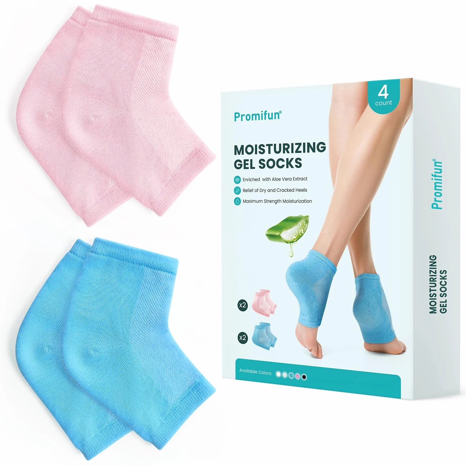 Calcetines hidratantes para el tratamiento de talones agrietados - Promifun 2 pares de calcetines hidratantes para pies secos y agrietados - Reparación de talones agrietados - Calcetines para mujeres