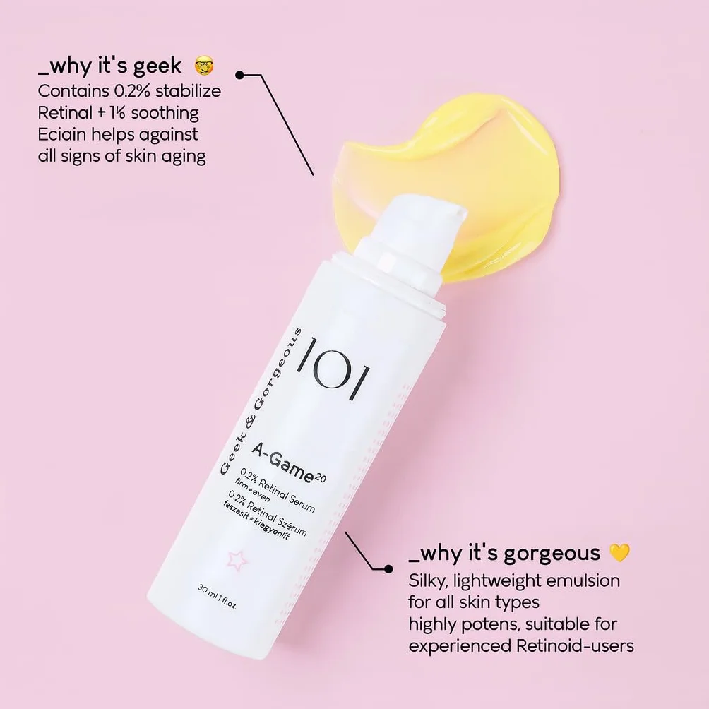 Geek & Gorgeous A-Game 20 – 0.2% Retinal Serum – Advanced Anti-Aging Vitamin A Night Serum – Reduces Wrinkles, Smooths Skin & Boosts Collagen – For Experienced Retinoid Users – 30ml