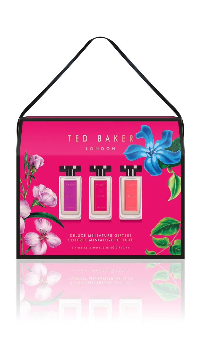 Ted Baker Set de regalo para bolso de mano Miniatures para mujer, 3 Eau de Toilettes de 15 ml de Elodie, Polly y Kasia, miniaturas afrutadas, florales y ambaradas en un estuche de lujo.