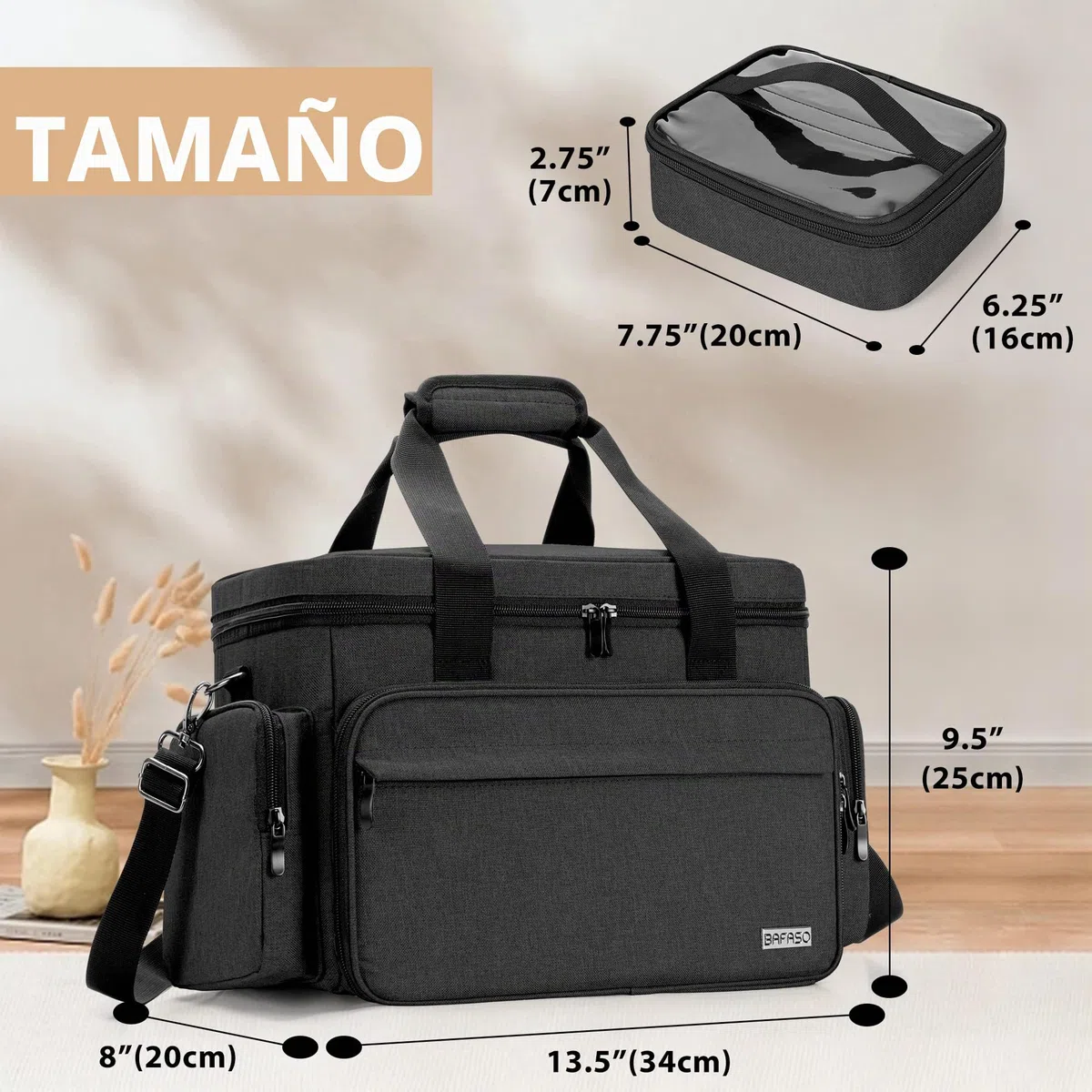 BAFASO Bolsa de Maquillaje de Viaje Grande con 3 Bolsas Interiores Extraíbles y Divisores, Bolsa de Cosméticos Multifunción para Guardar Artículos de Maquillaje y Cabello (Pendiente de Patente), Negro