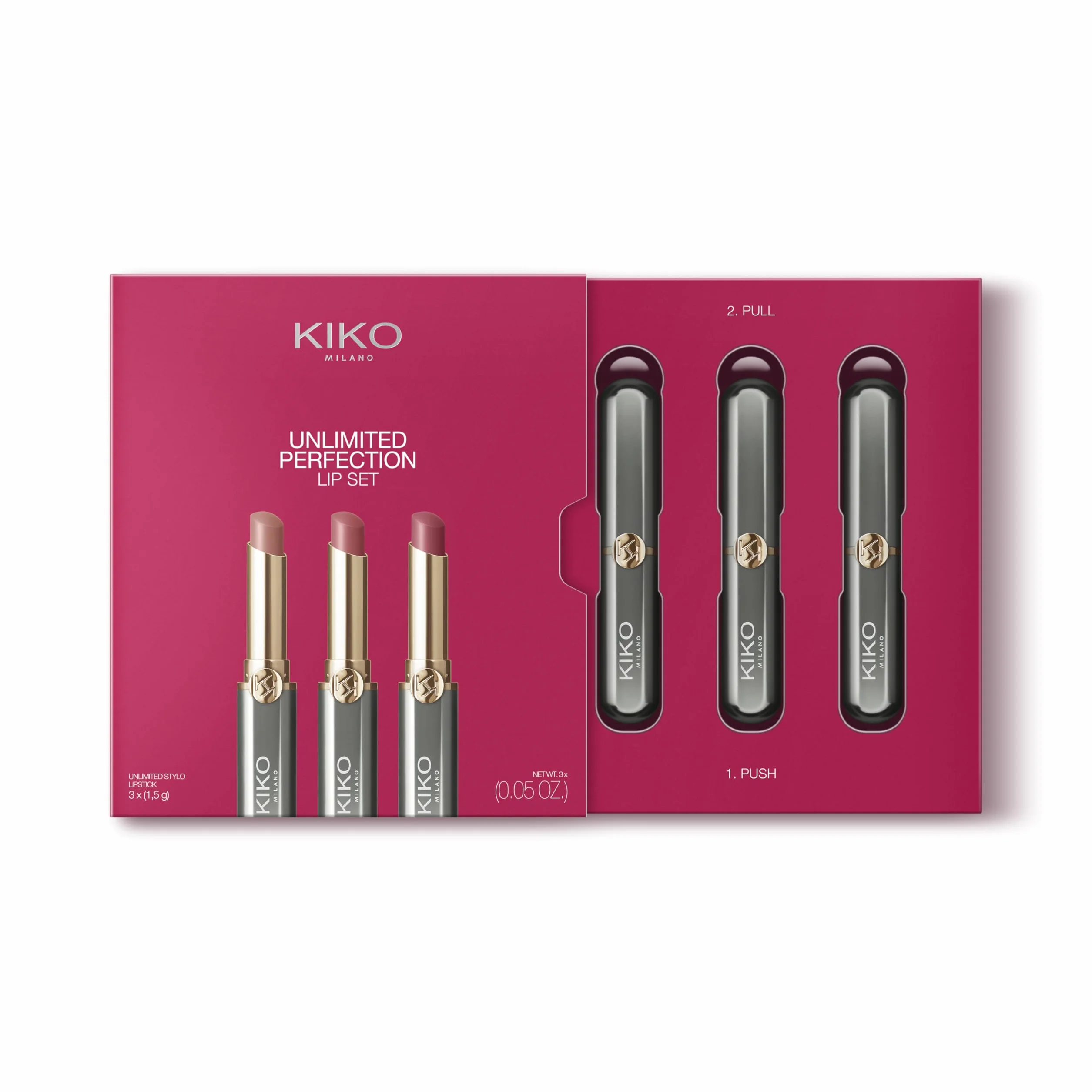 KIKO Milano Unlimited Perfection Lip Set 01, Kit De 3 Labiales Cremosos De Larga Duración Y No-Transfer